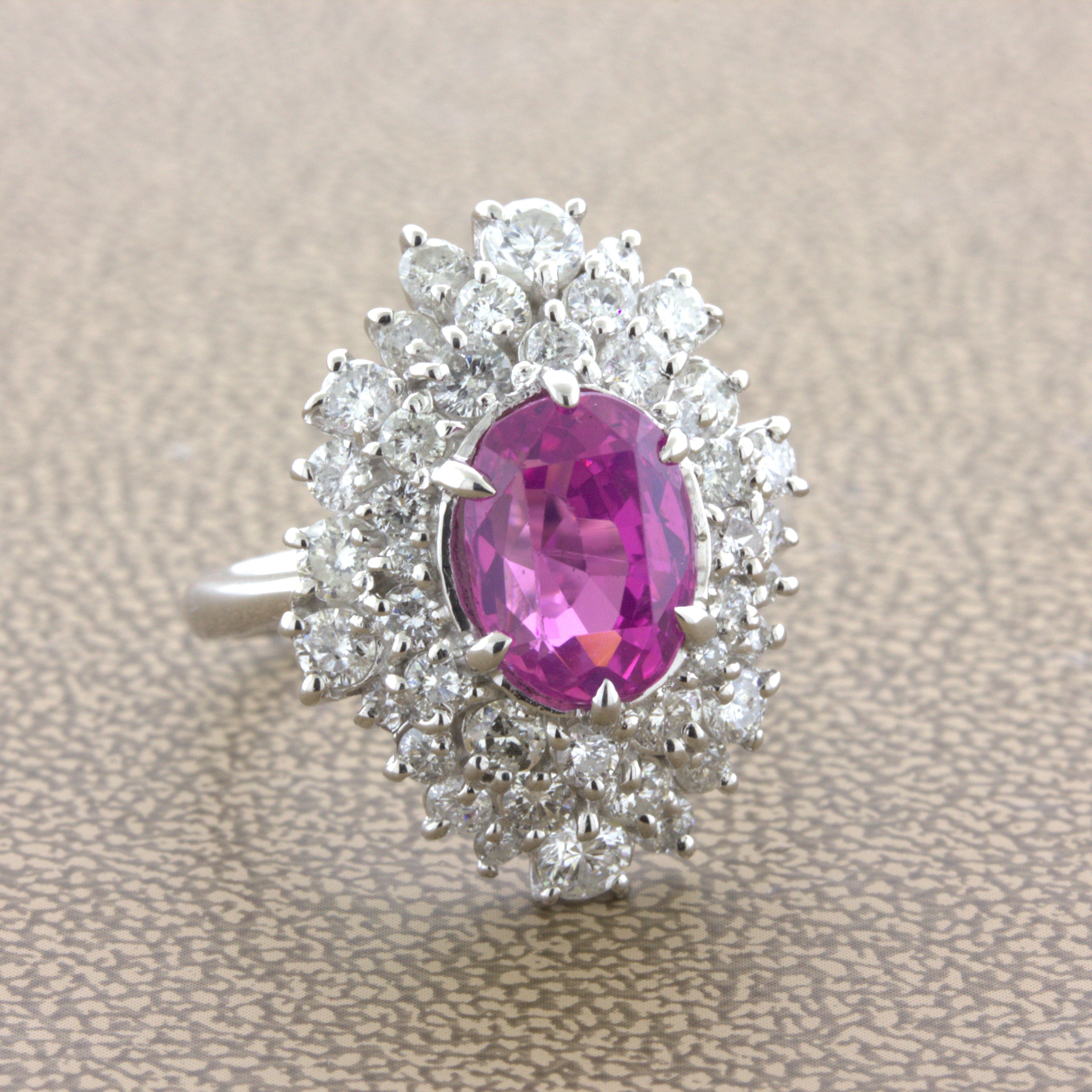 4.25 Carat “Barbie Pink” Sapphire Diamond Platinum Ring, GIA Certified