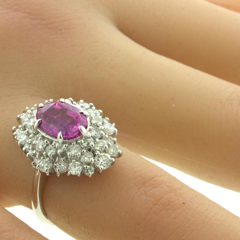4.25 Carat “Barbie Pink” Sapphire Diamond Platinum Ring, GIA Certified