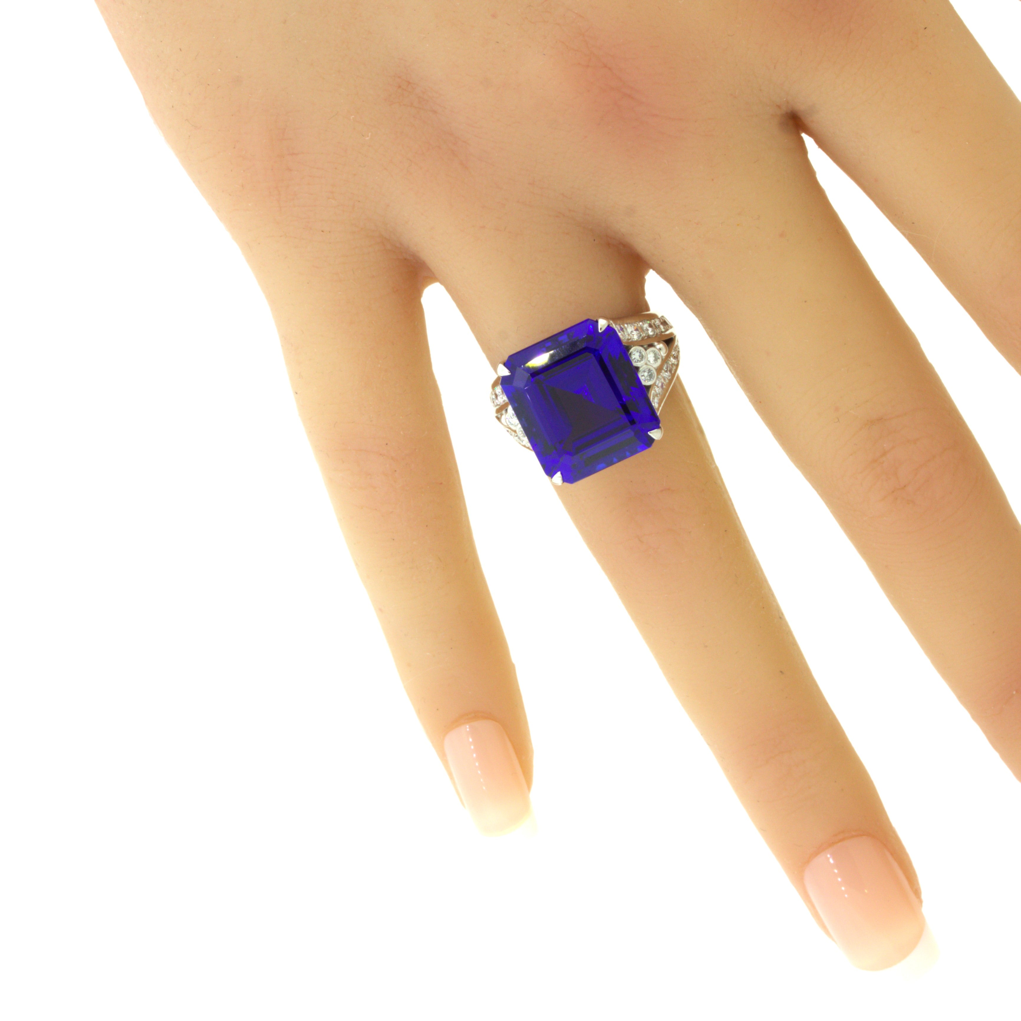 13.66 Carat Tanzanite Diamond Platinum Cocktail Ring