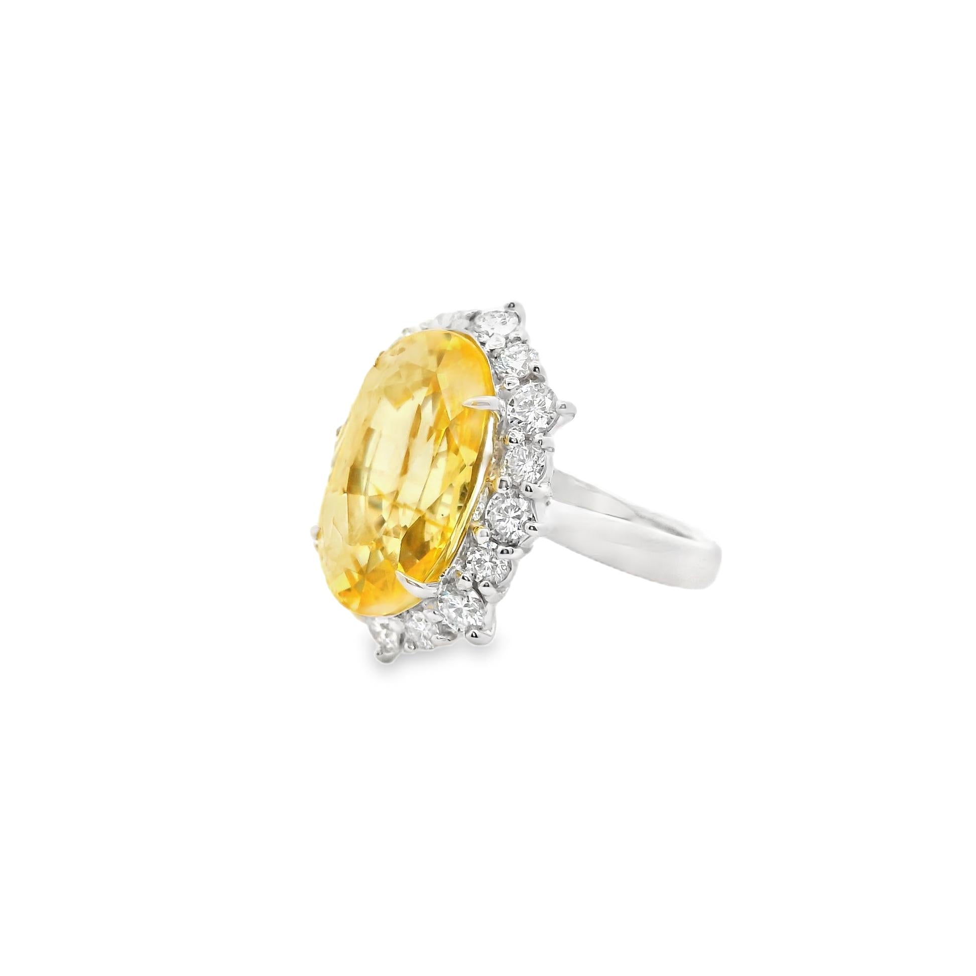 10.49 Carat No-Heat Yellow Sapphire & Diamond Platinum Ring, GIA Certified