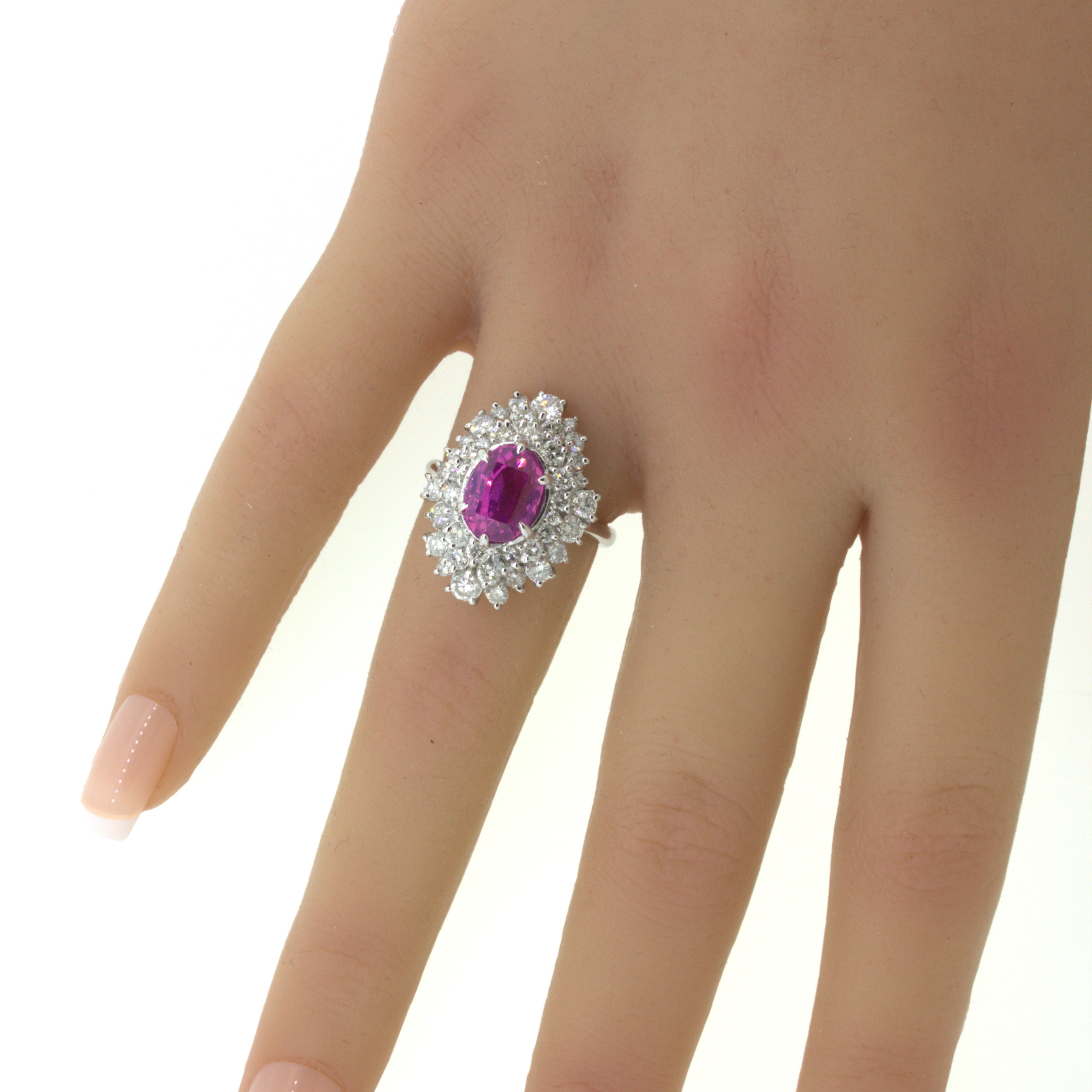 4.25 Carat “Barbie Pink” Sapphire Diamond Platinum Ring, GIA Certified