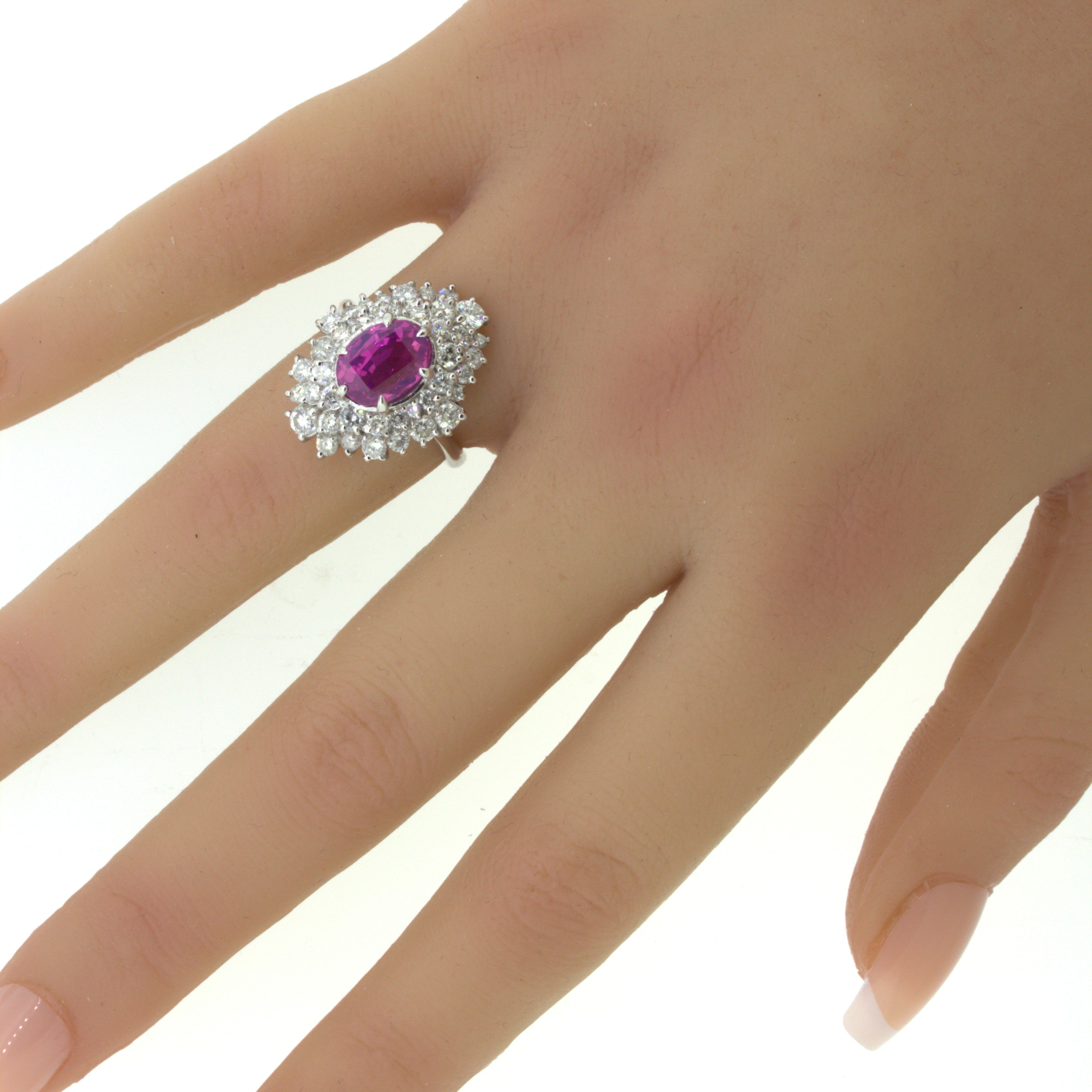 4.25 Carat “Barbie Pink” Sapphire Diamond Platinum Ring, GIA Certified