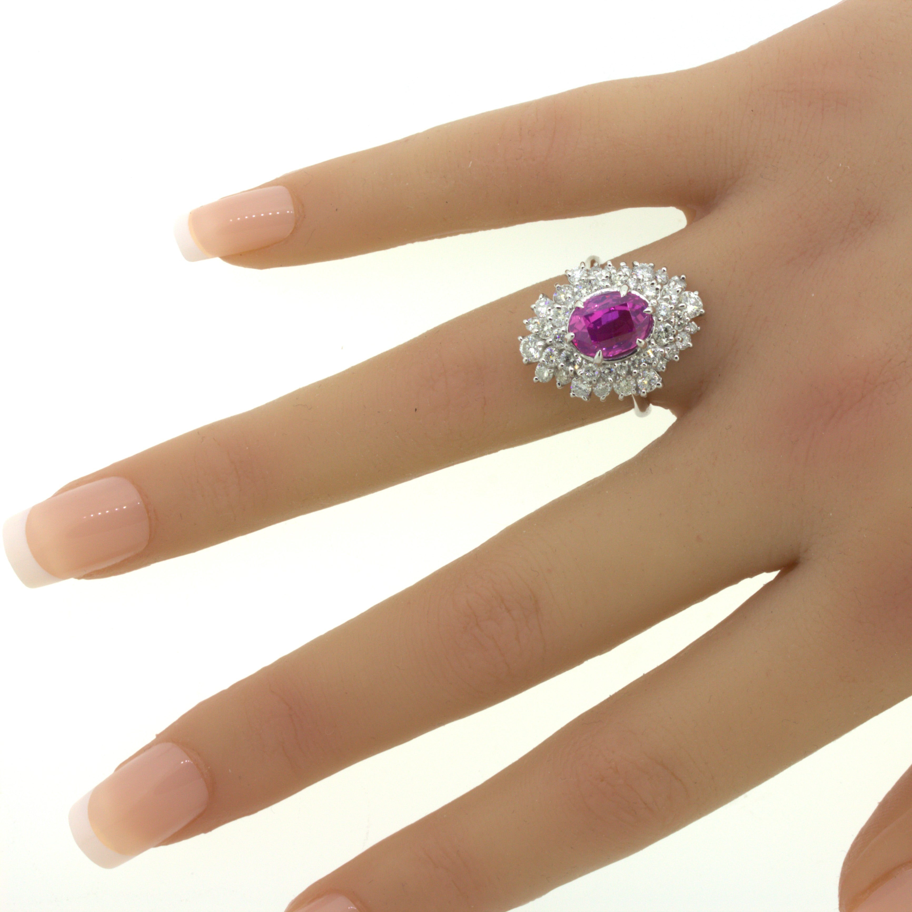 4.25 Carat “Barbie Pink” Sapphire Diamond Platinum Ring, GIA Certified