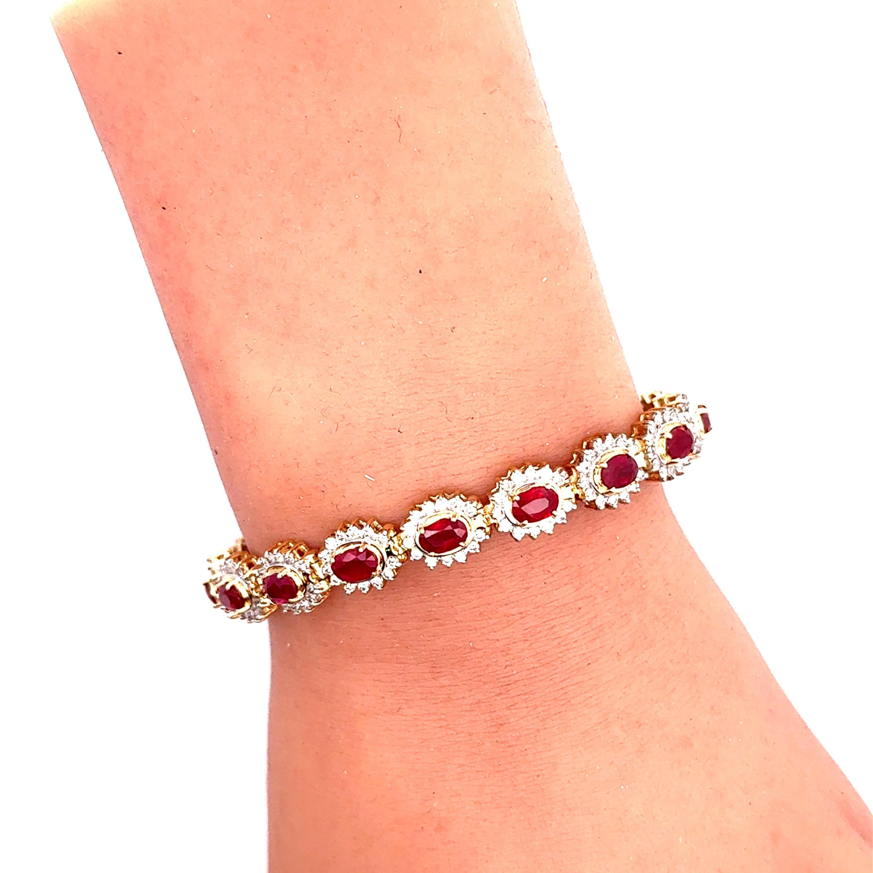 Ruby Diamond Halo 14k Yellow Gold Bracelet