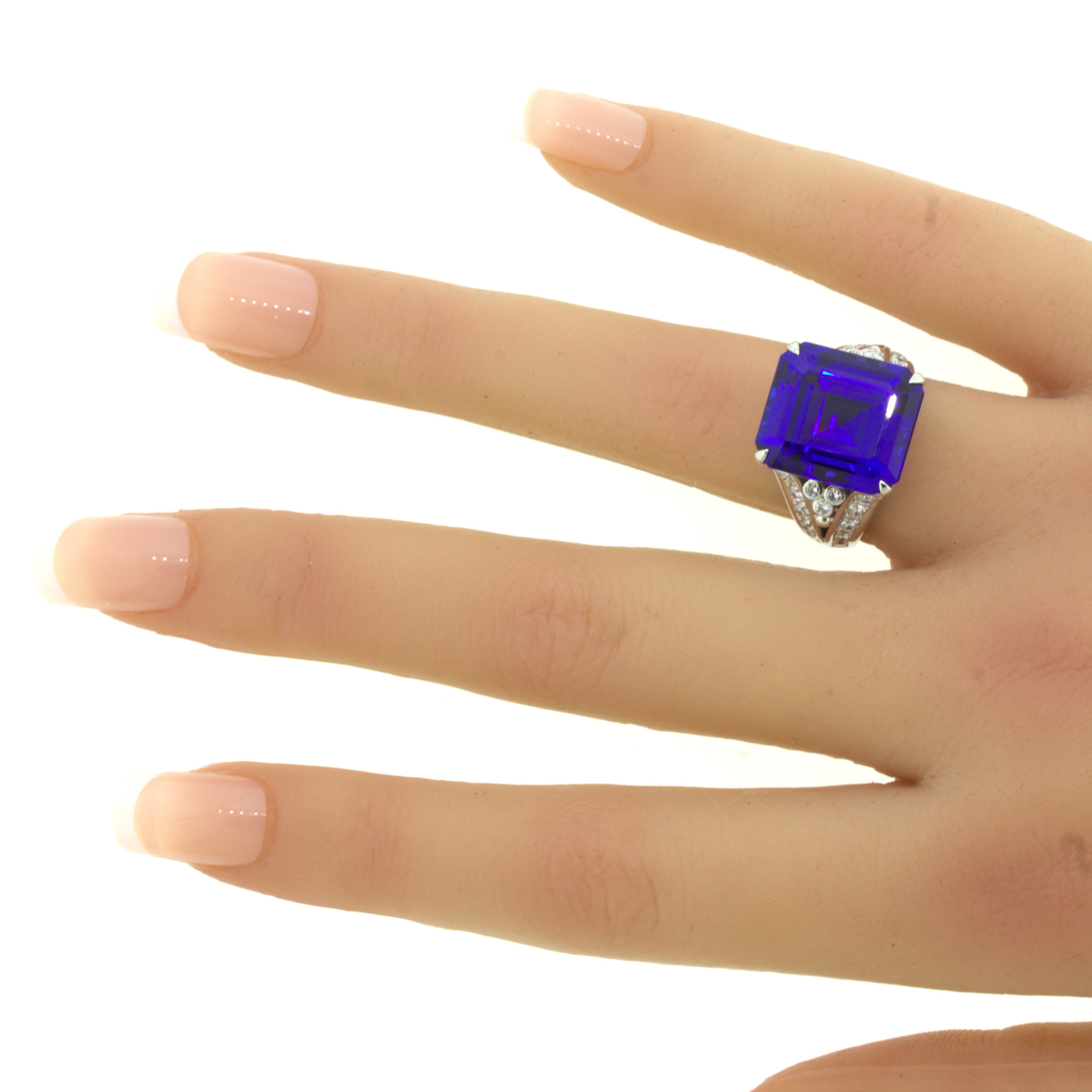 13.66 Carat Tanzanite Diamond Platinum Cocktail Ring