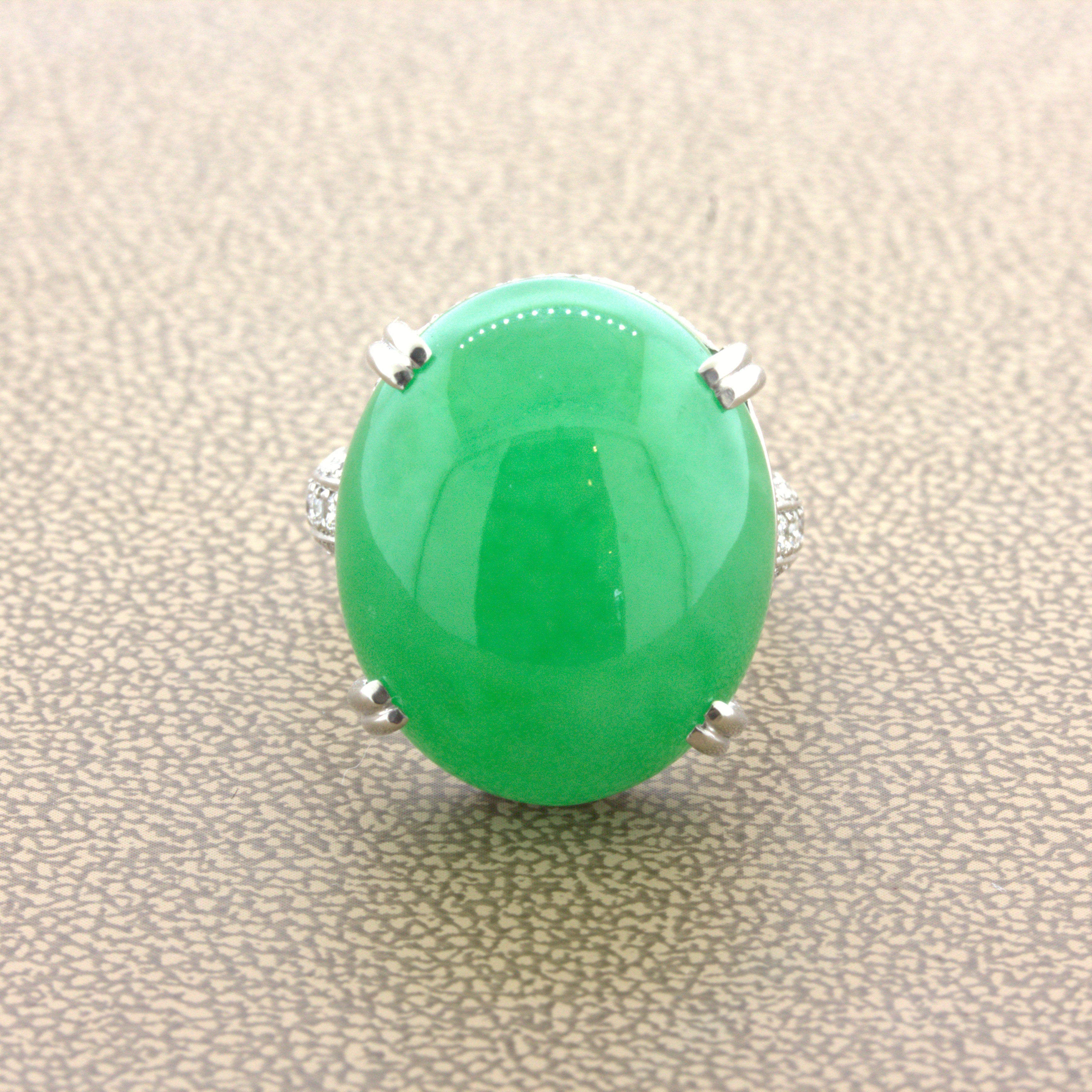 Jadeite Jade Diamond Platinum Cocktail Ring, Type-A GIA Certified