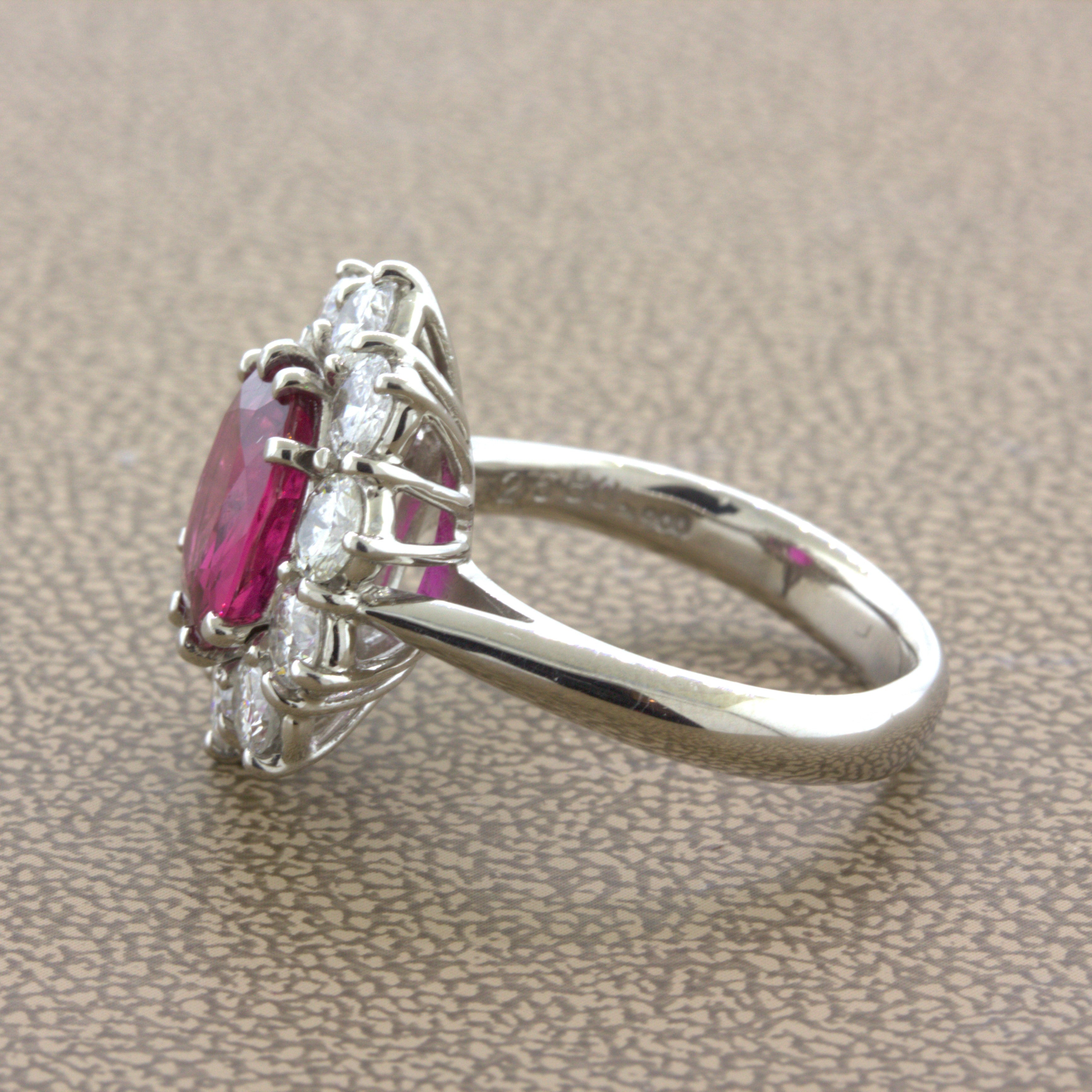 2.58 Carat Ruby Diamond Princess Diana Platinum Ring, GIA Certified