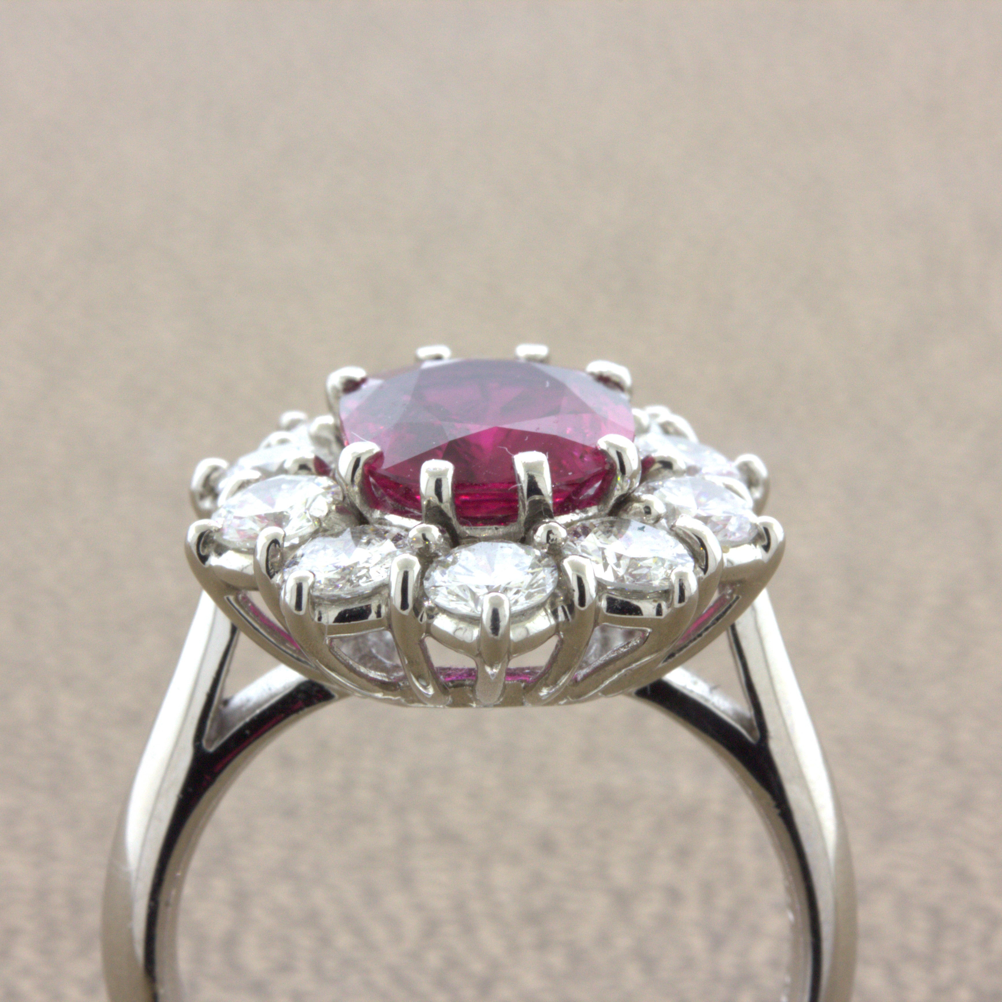 2.58 Carat Ruby Diamond Princess Diana Platinum Ring, GIA Certified