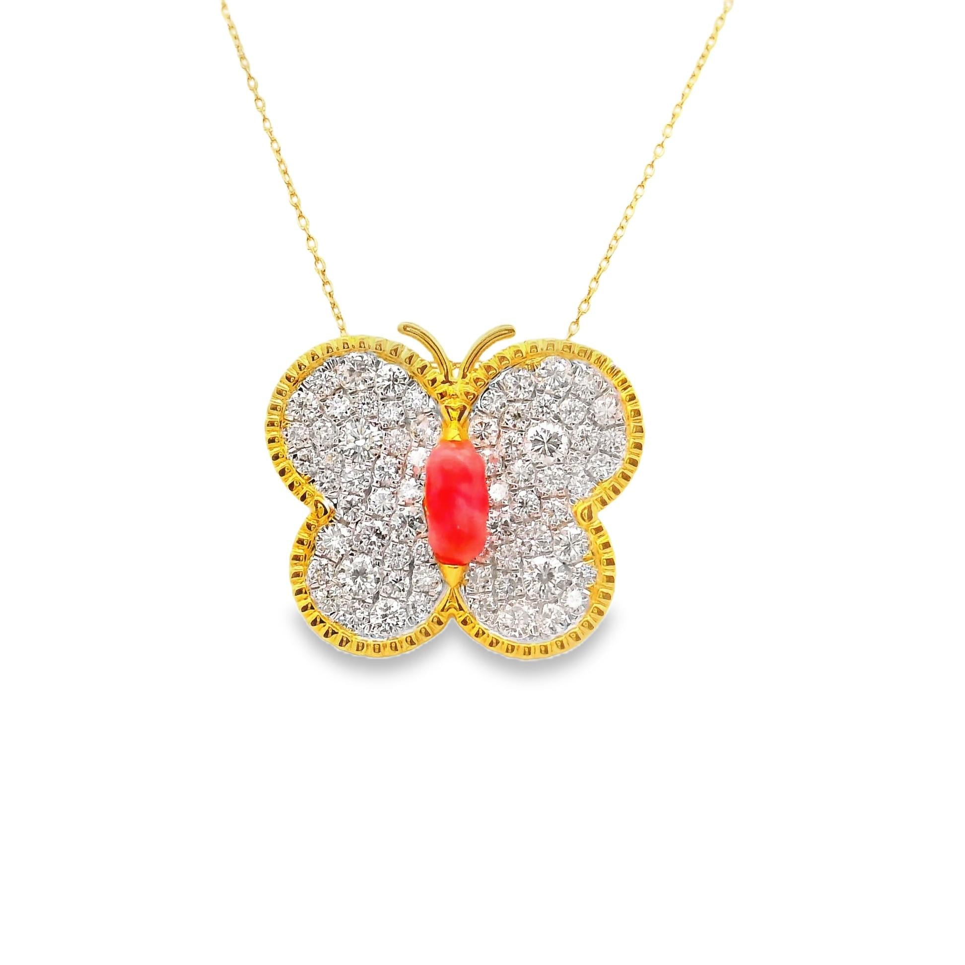 Conch Pearl Diamond 18k Yellow Gold Butterfly Pendant Necklace