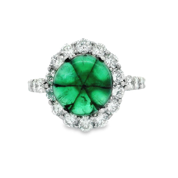3.59 Carat Trapiche Emerald Diamond Platinum Ring
