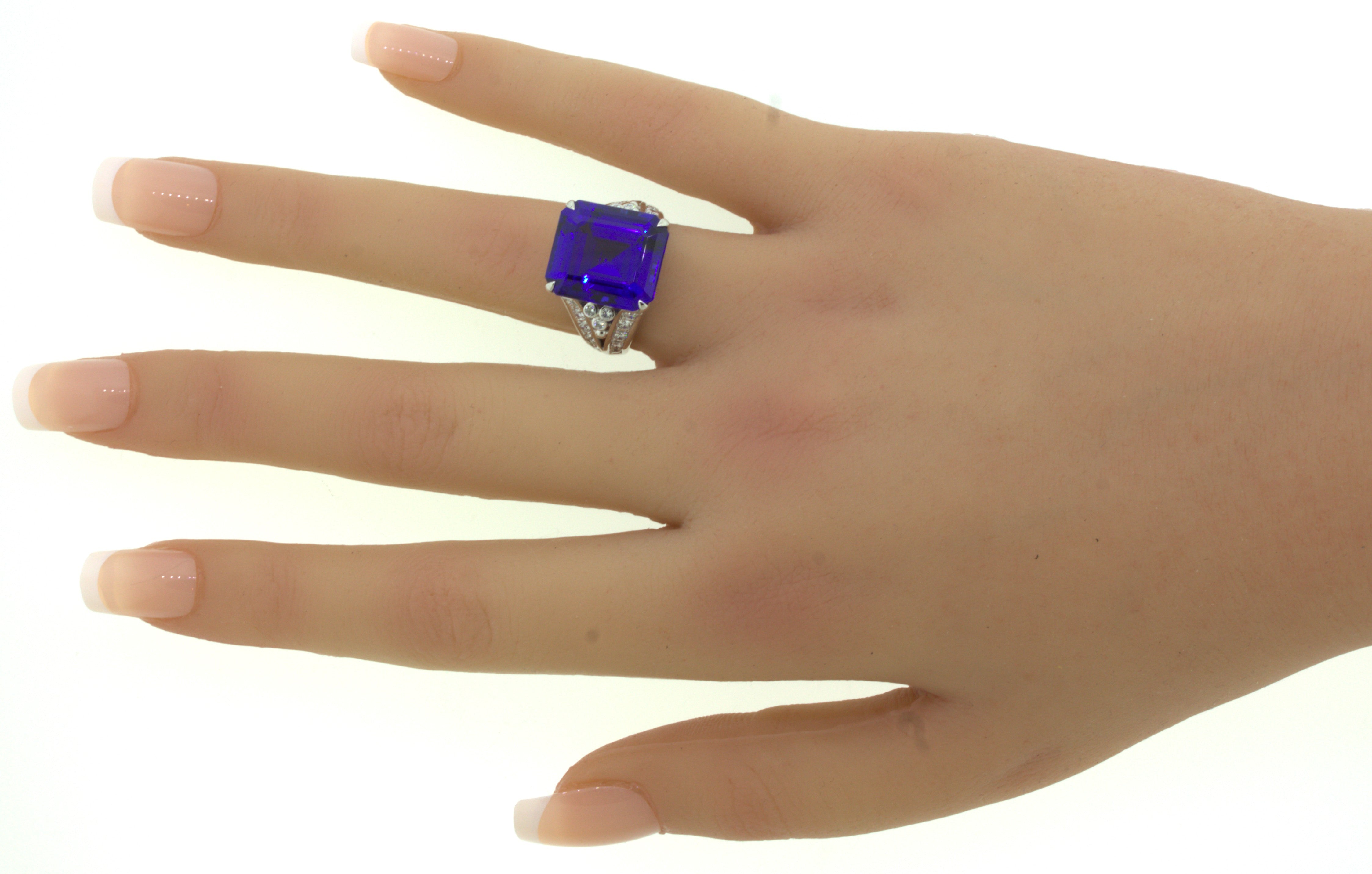 13.66 Carat Tanzanite Diamond Platinum Cocktail Ring