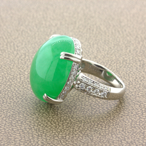 Jadeite Jade Diamond Platinum Cocktail Ring, Type-A GIA Certified