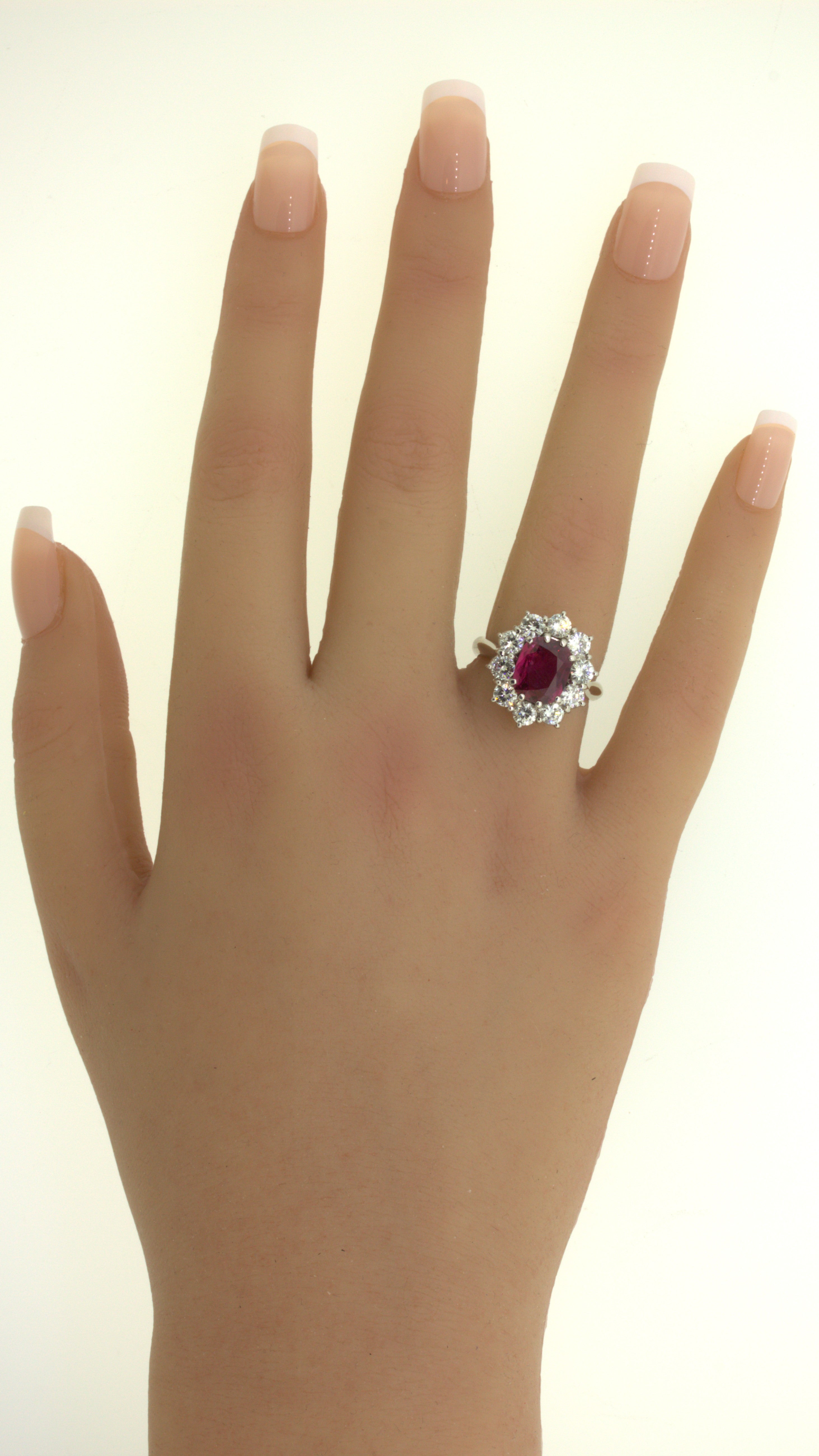 2.58 Carat Ruby Diamond Princess Diana Platinum Ring, GIA Certified