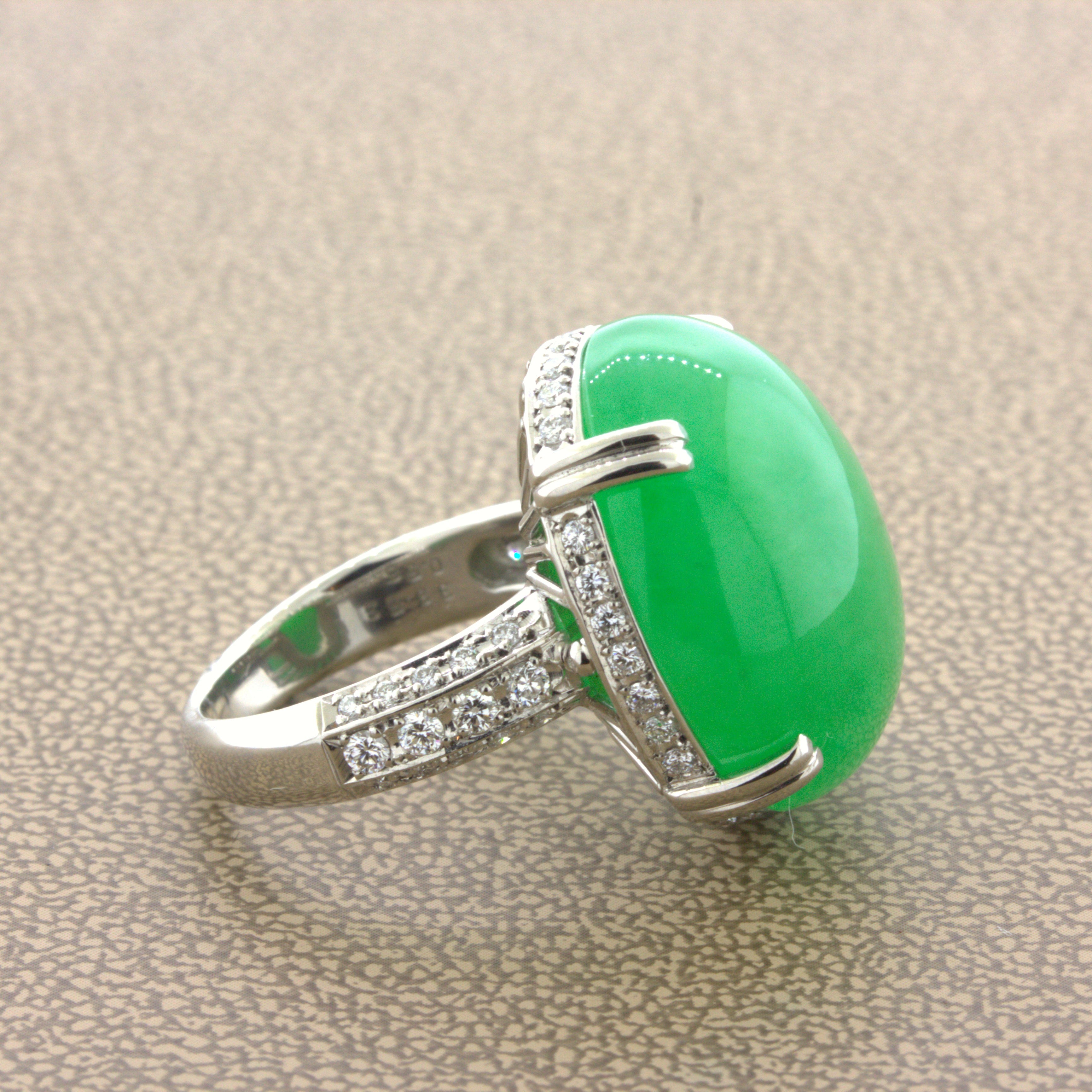 Jadeite Jade Diamond Platinum Cocktail Ring, Type-A GIA Certified