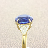5.87 Carat Blue Sapphire Diamond 18k Yellow Gold 3-Stone Ring, GIA Certified