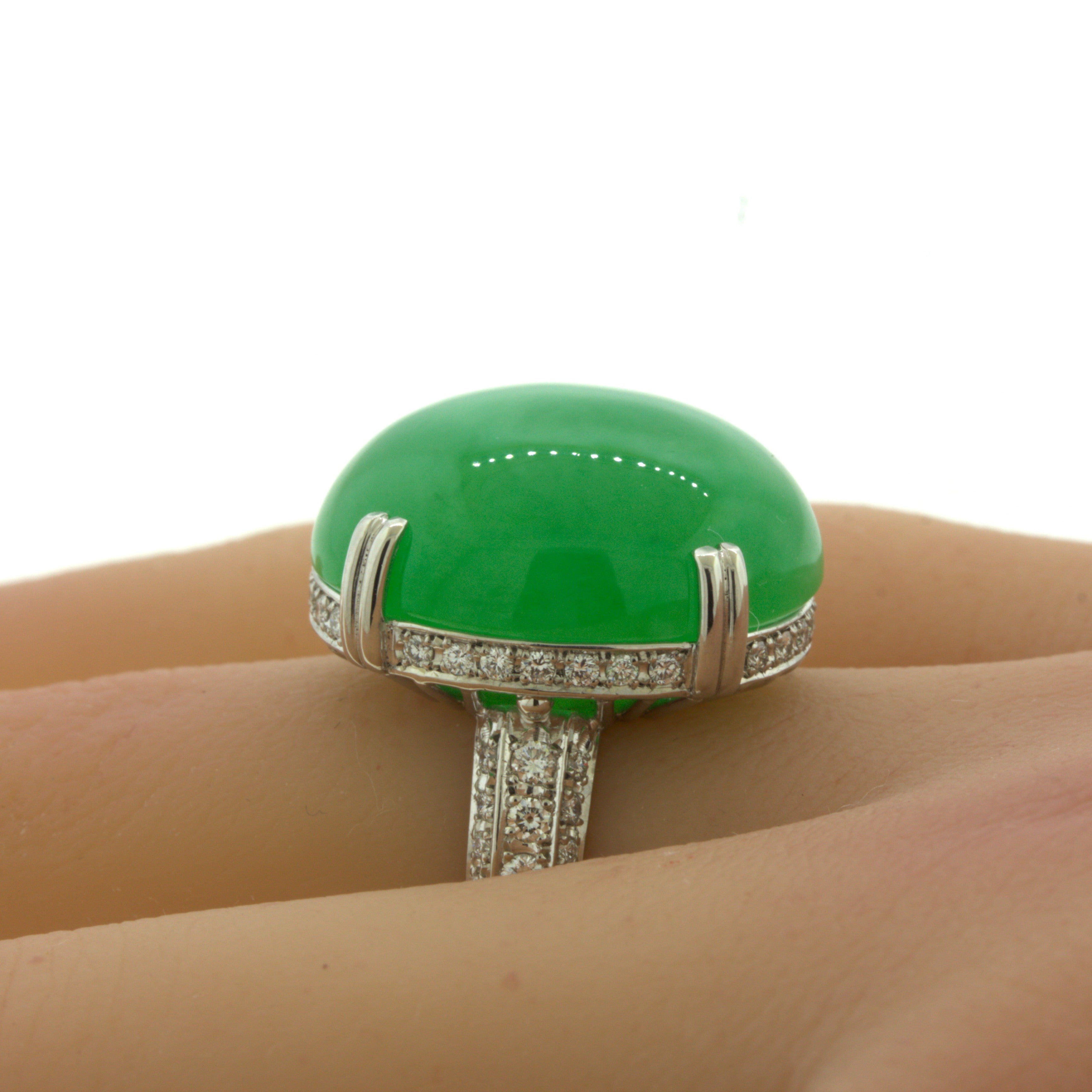 Jadeite Jade Diamond Platinum Cocktail Ring, Type-A GIA Certified