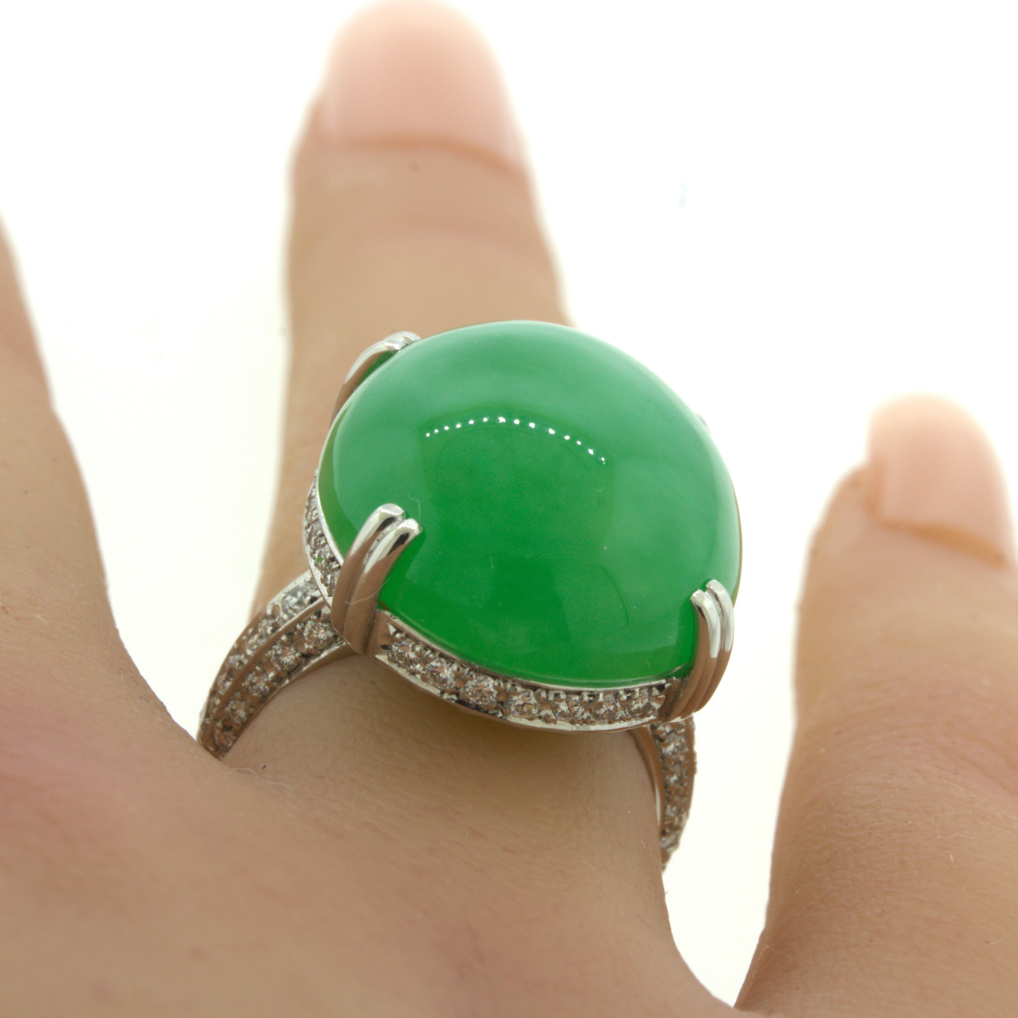 Jadeite Jade Diamond Platinum Cocktail Ring, Type-A GIA Certified