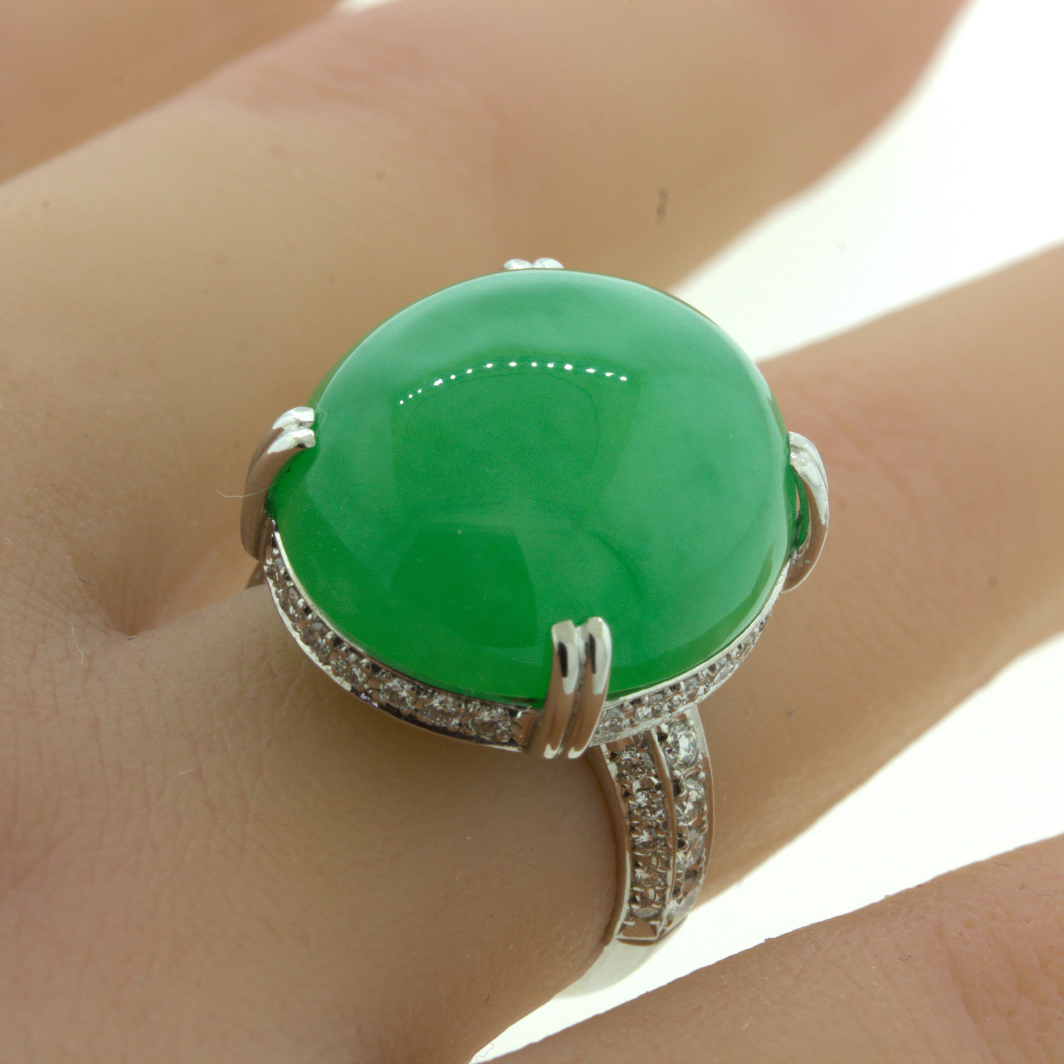 Jadeite Jade Diamond Platinum Cocktail Ring, Type-A GIA Certified