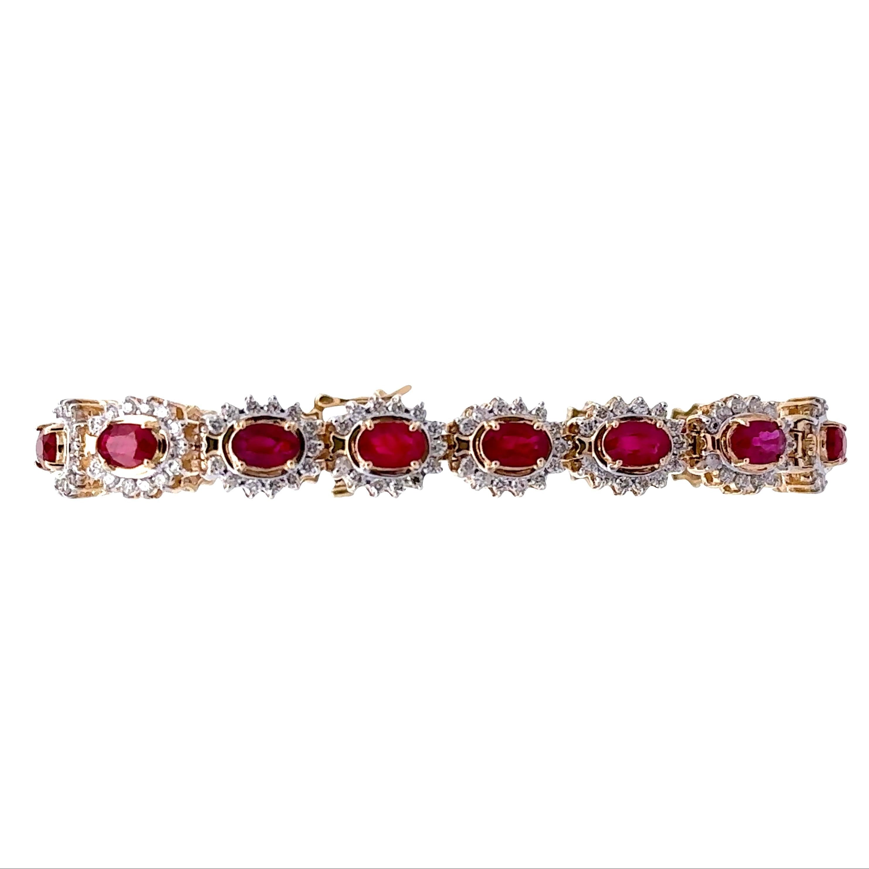 Ruby Diamond Halo 14k Yellow Gold Bracelet