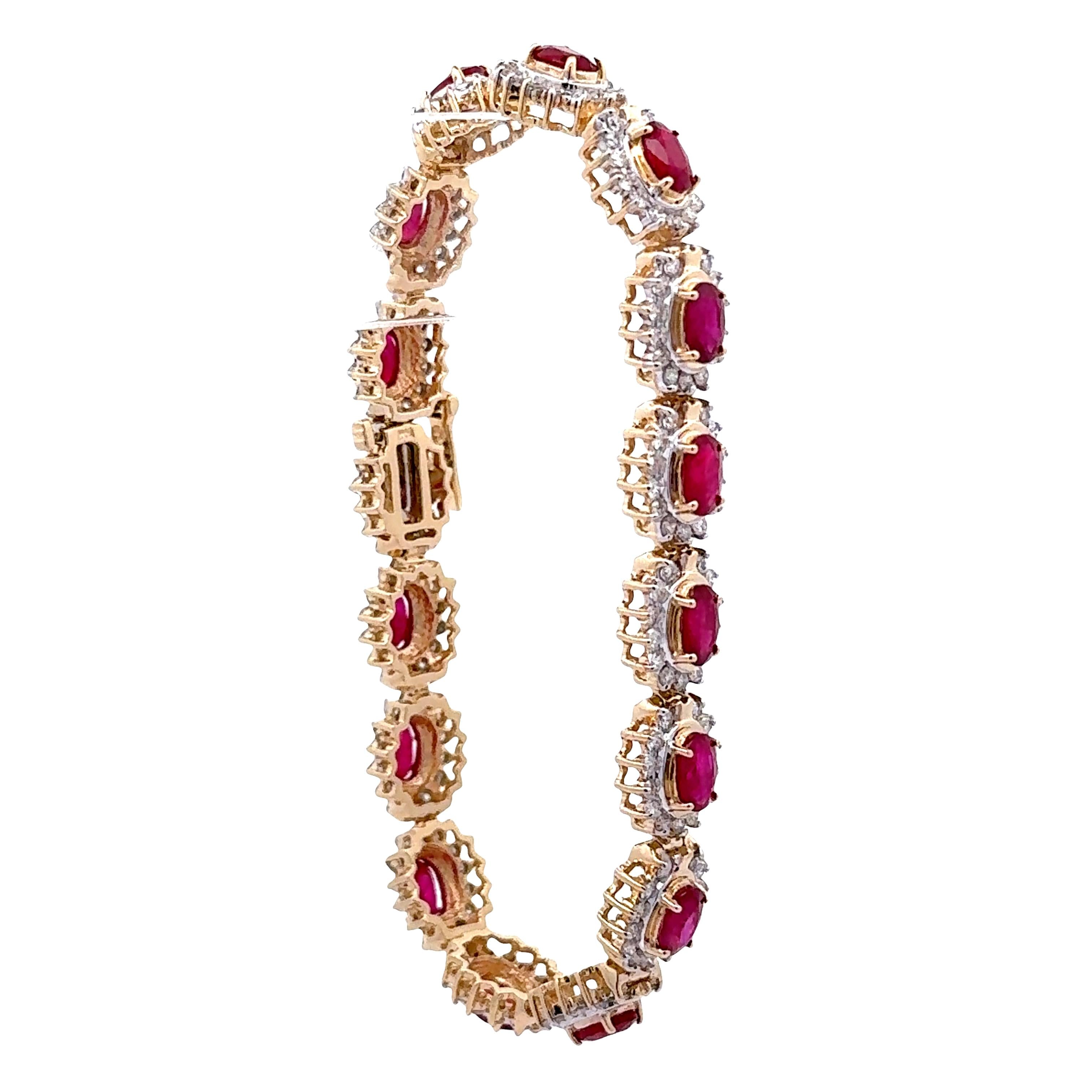 Ruby Diamond Halo 14k Yellow Gold Bracelet