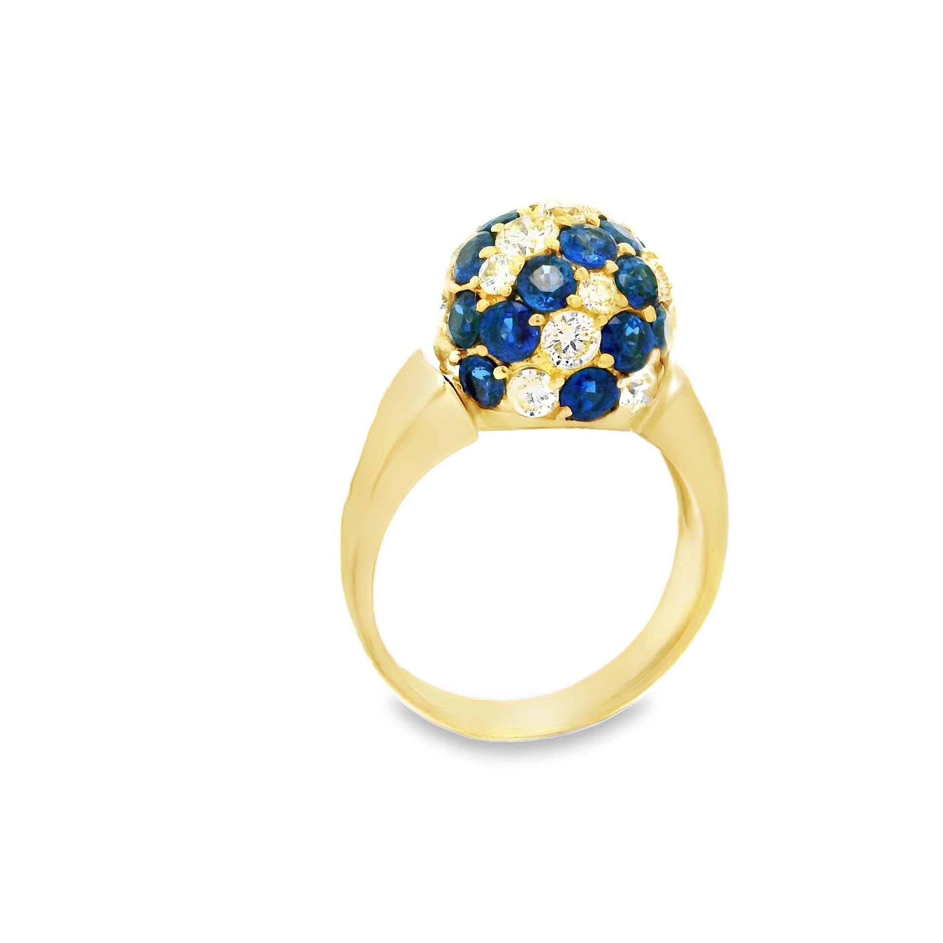 Blue-Sapphire Diamond 18k Yellow Gold Sphere Ring