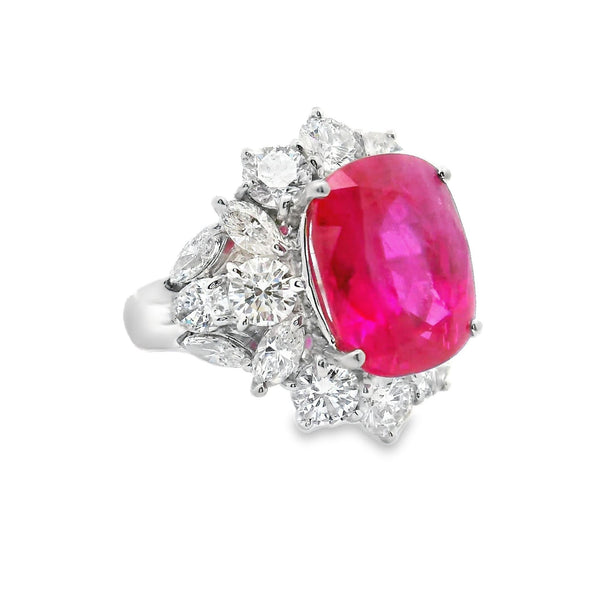 10.27ct Burmese Ruby Diamond Platinum Ring, GRS Certified