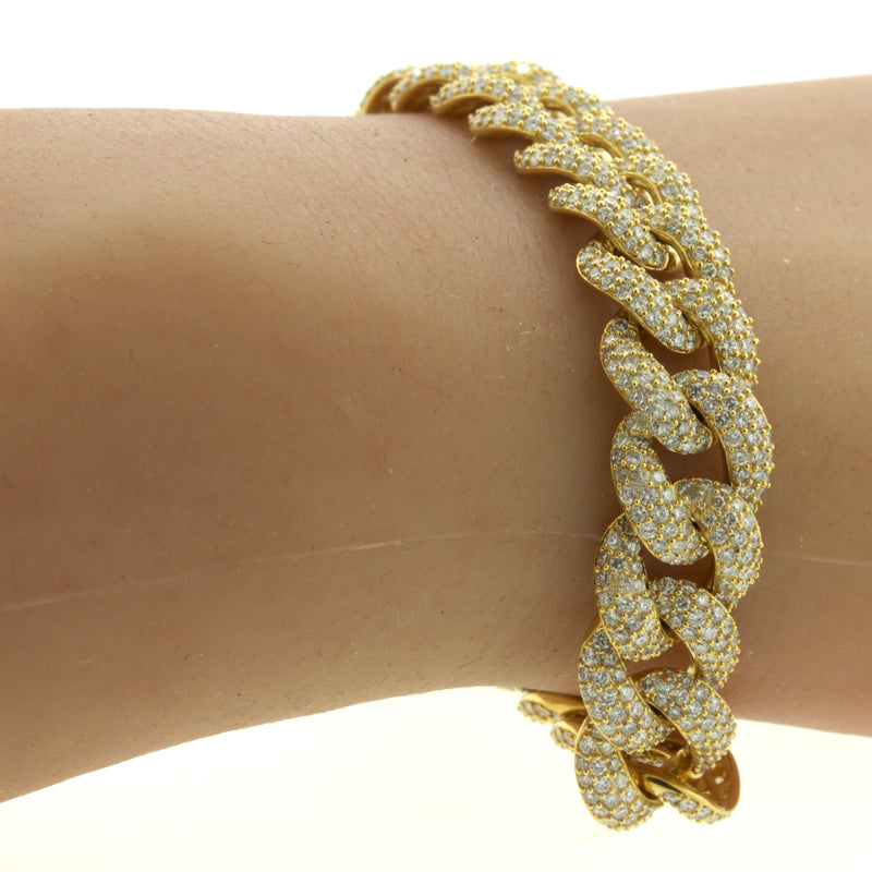 9.57 Carat Diamond Pave 18k Yellow Gold Link Bracelet