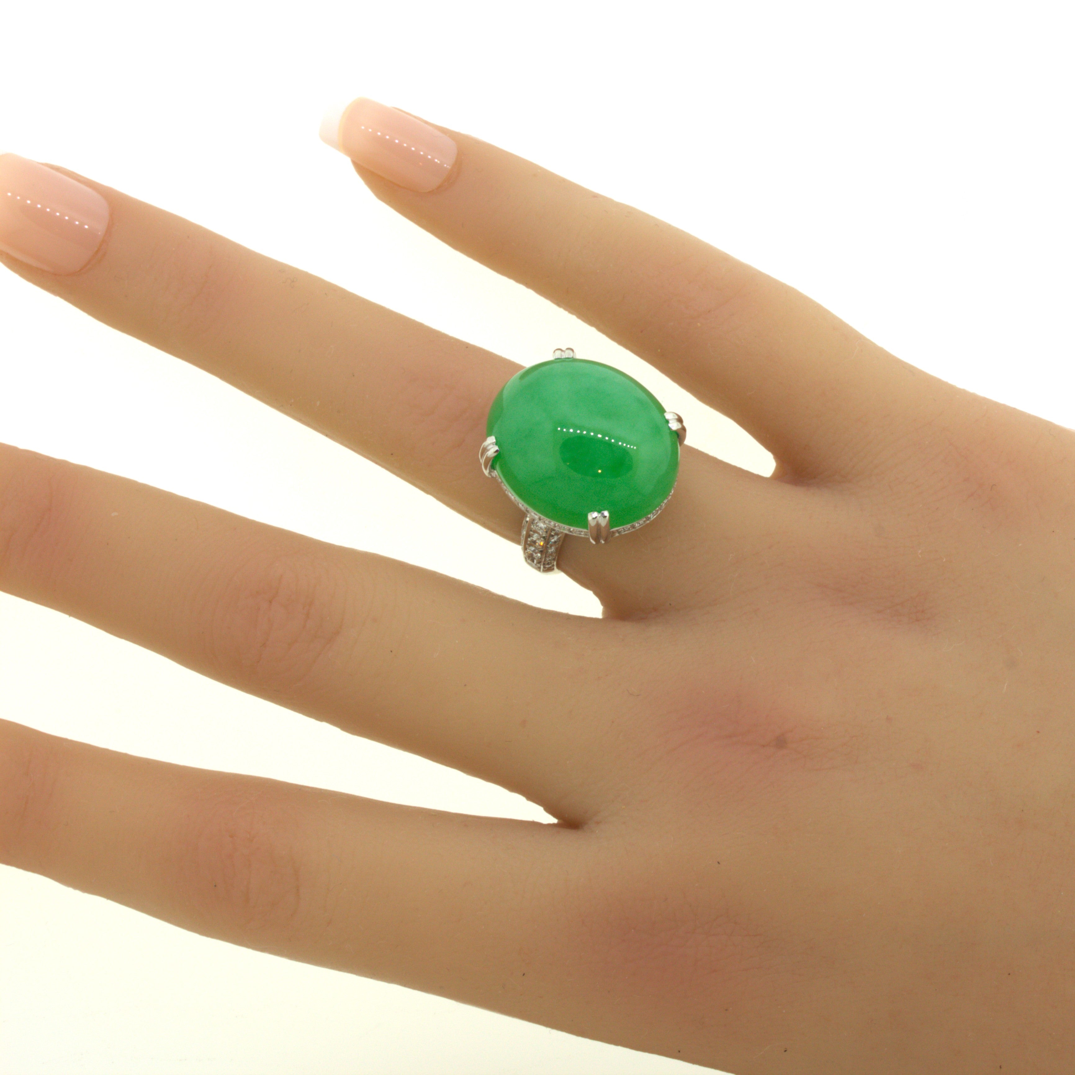 Jadeite Jade Diamond Platinum Cocktail Ring, Type-A GIA Certified