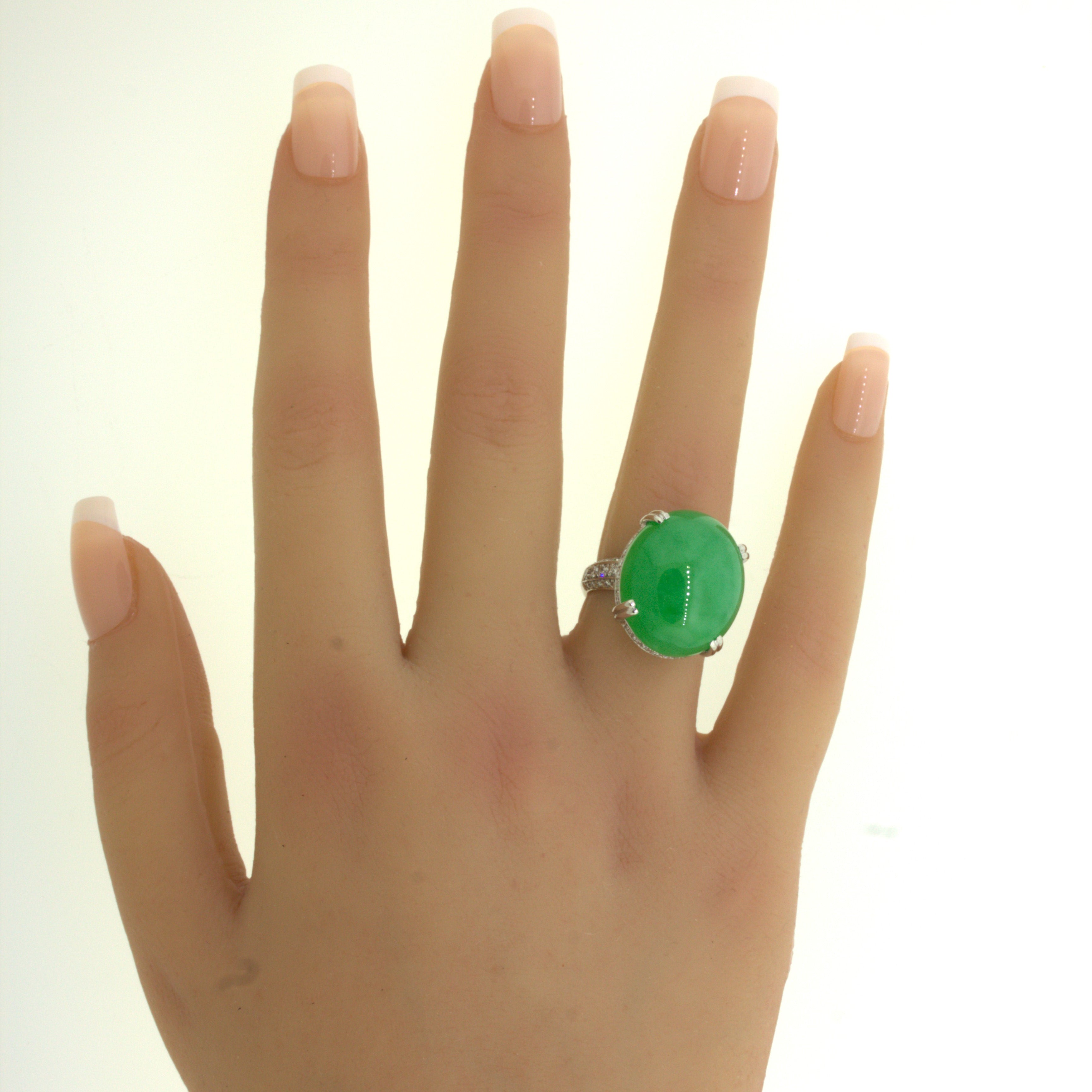 Jadeite Jade Diamond Platinum Cocktail Ring, Type-A GIA Certified