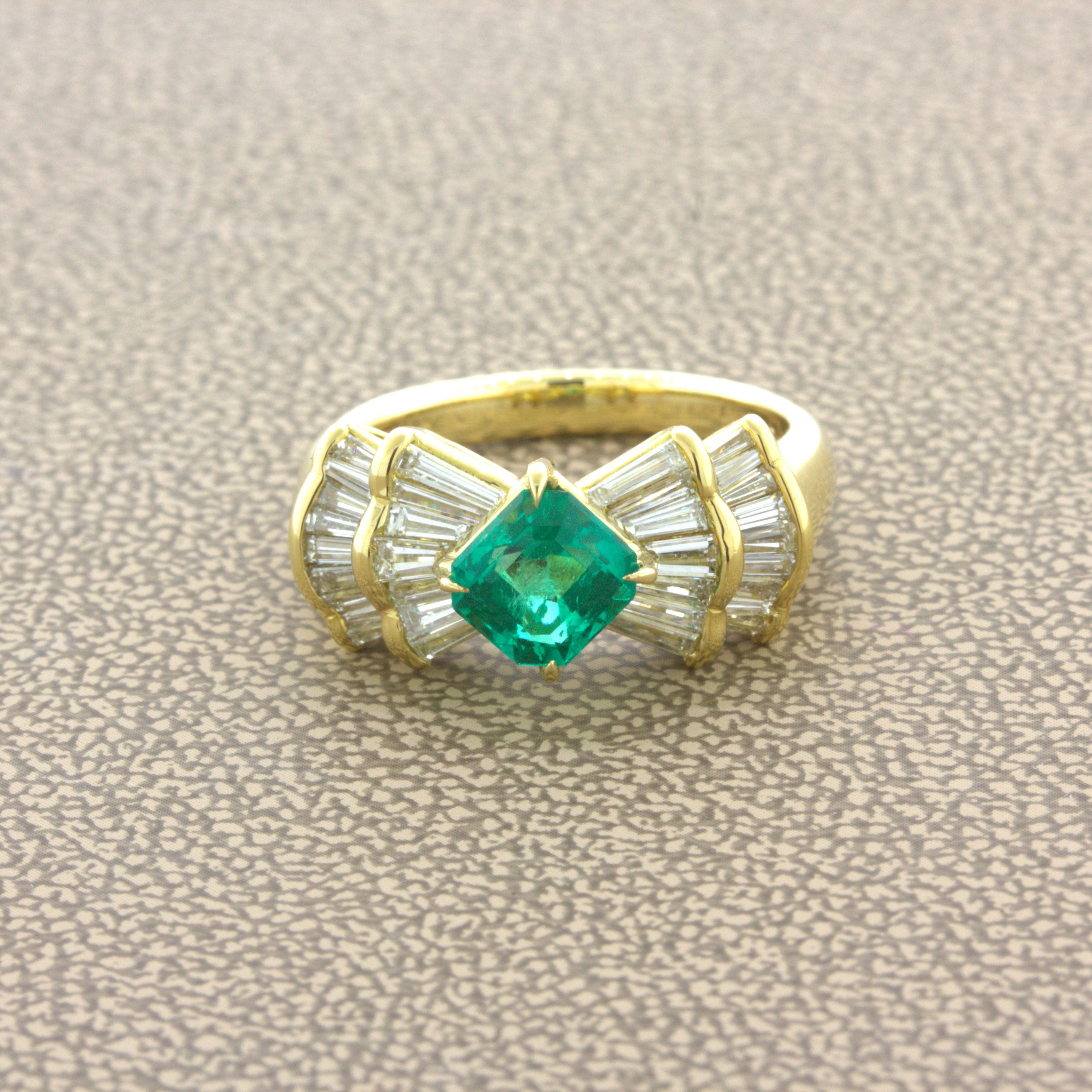 1.00 Carat Gem Emerald Diamond 18K Yellow Gold Ring