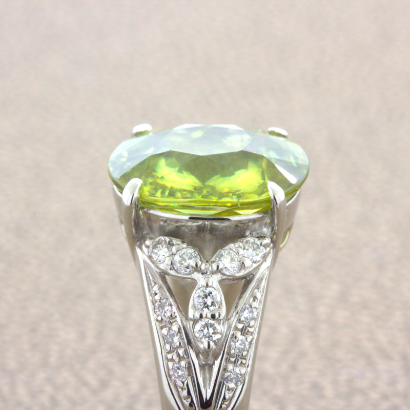 4.85 Carat Sphene Diamond Platinum Floral Ring
