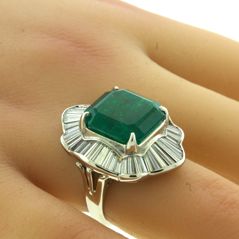 11.57 Carat Colombian Emerald Diamond Platinum Ring, GRS Certified