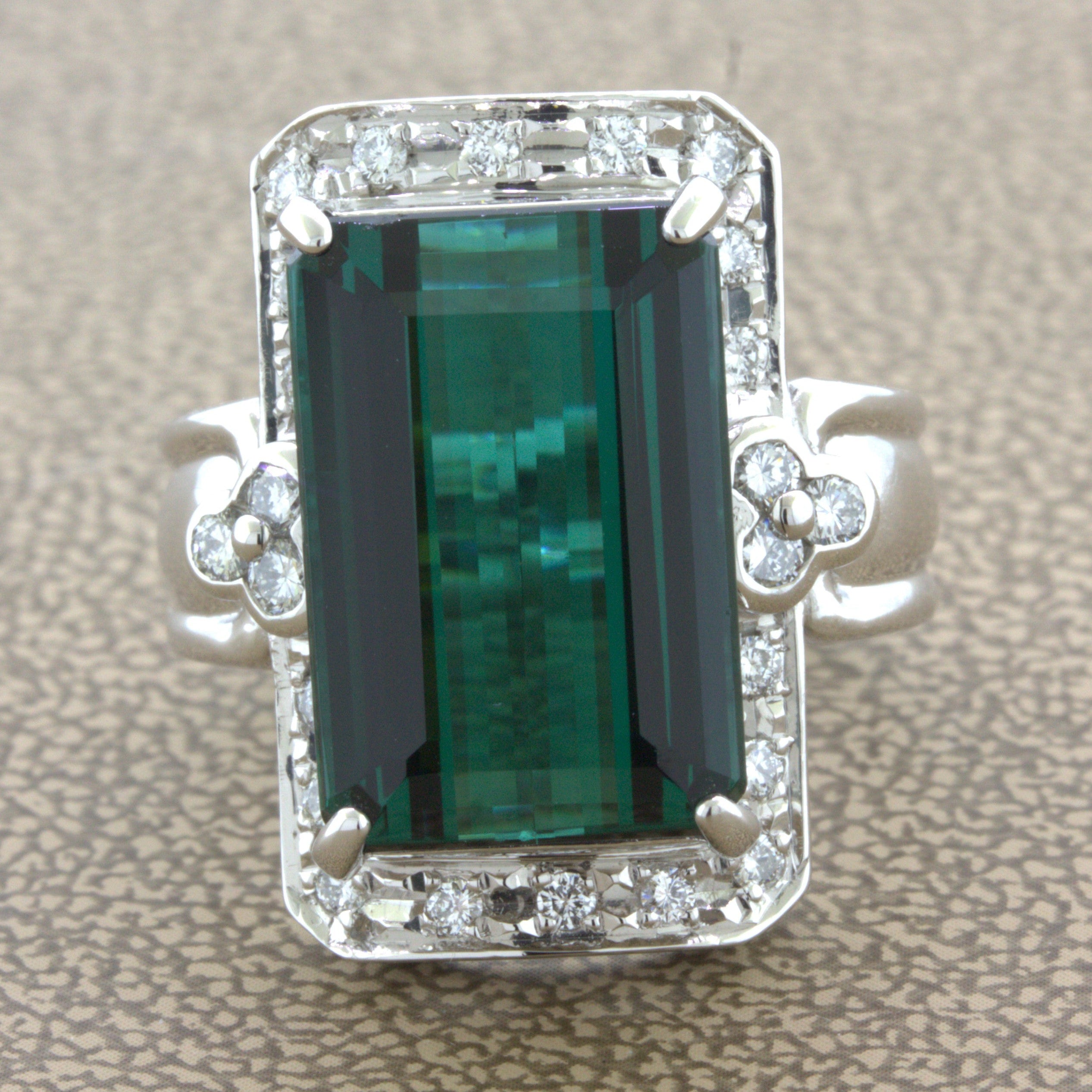 10.92 Carat Indicolite Tourmaline Diamond Platinum Cocktail Ring