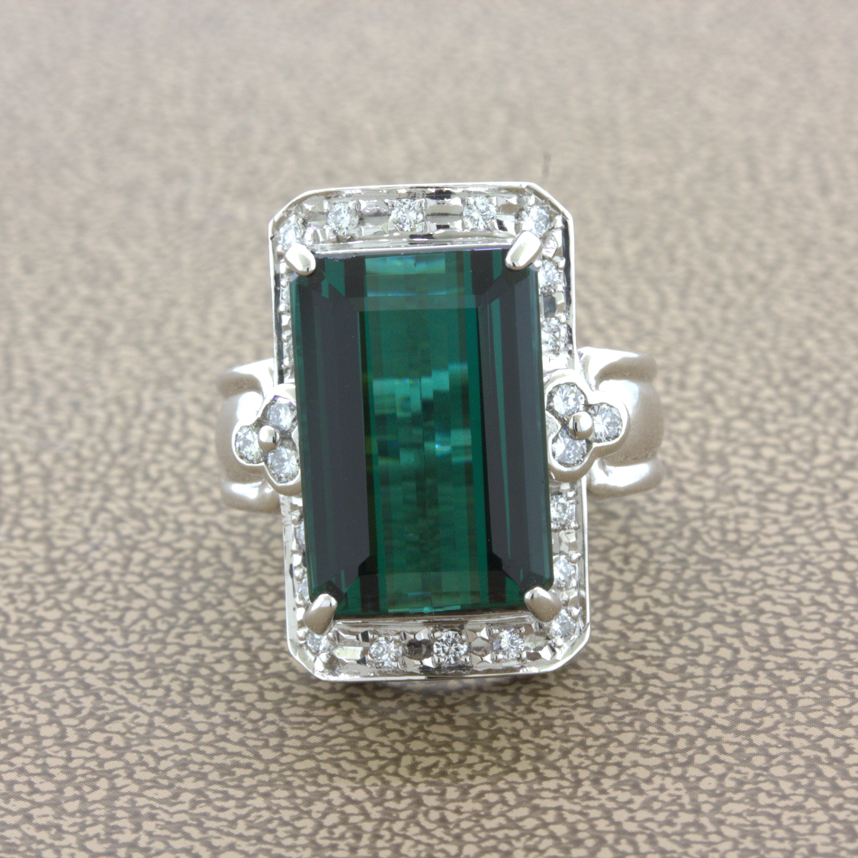 10.92 Carat Indicolite Tourmaline Diamond Platinum Cocktail Ring