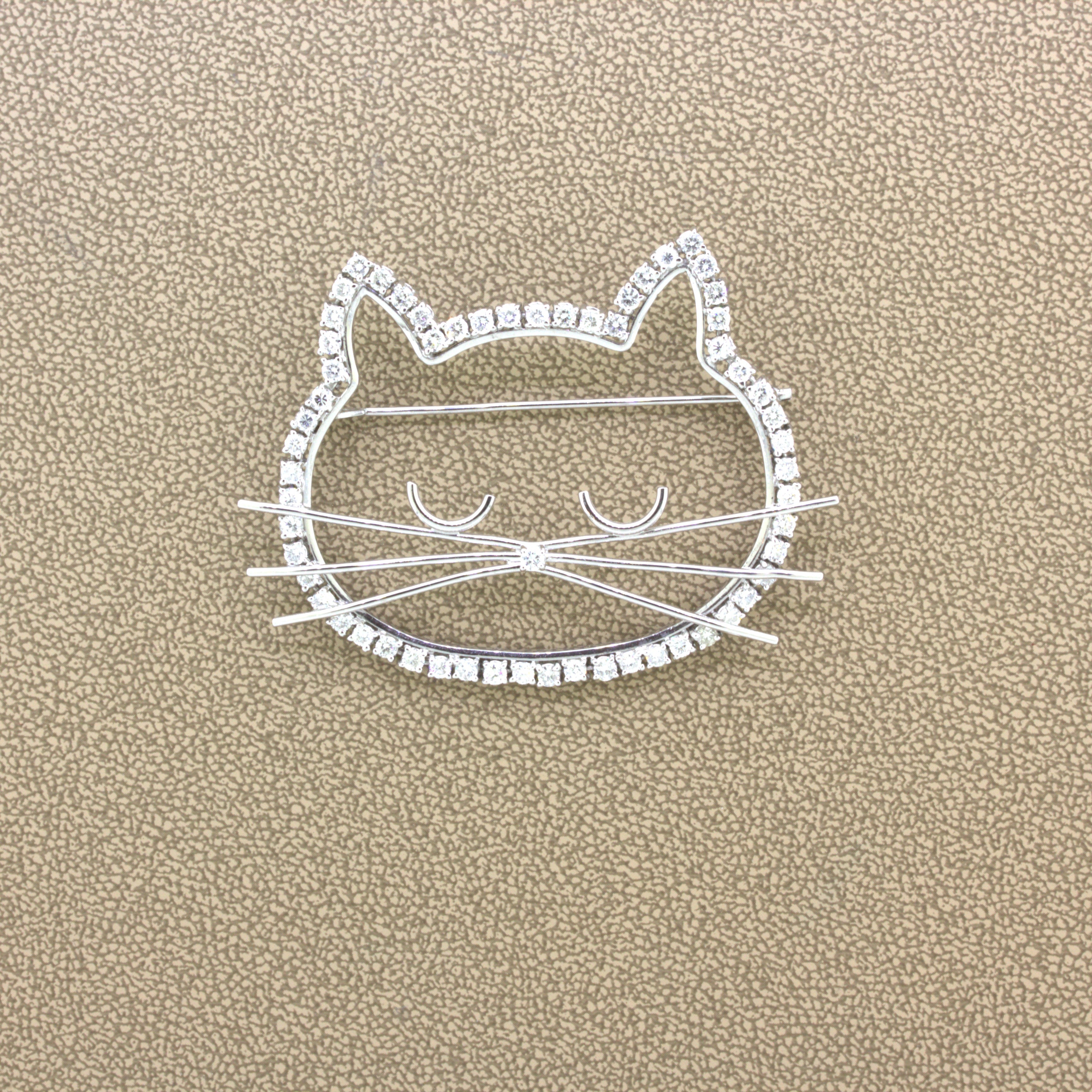 Diamond Platinum Kitty Cat Brooch