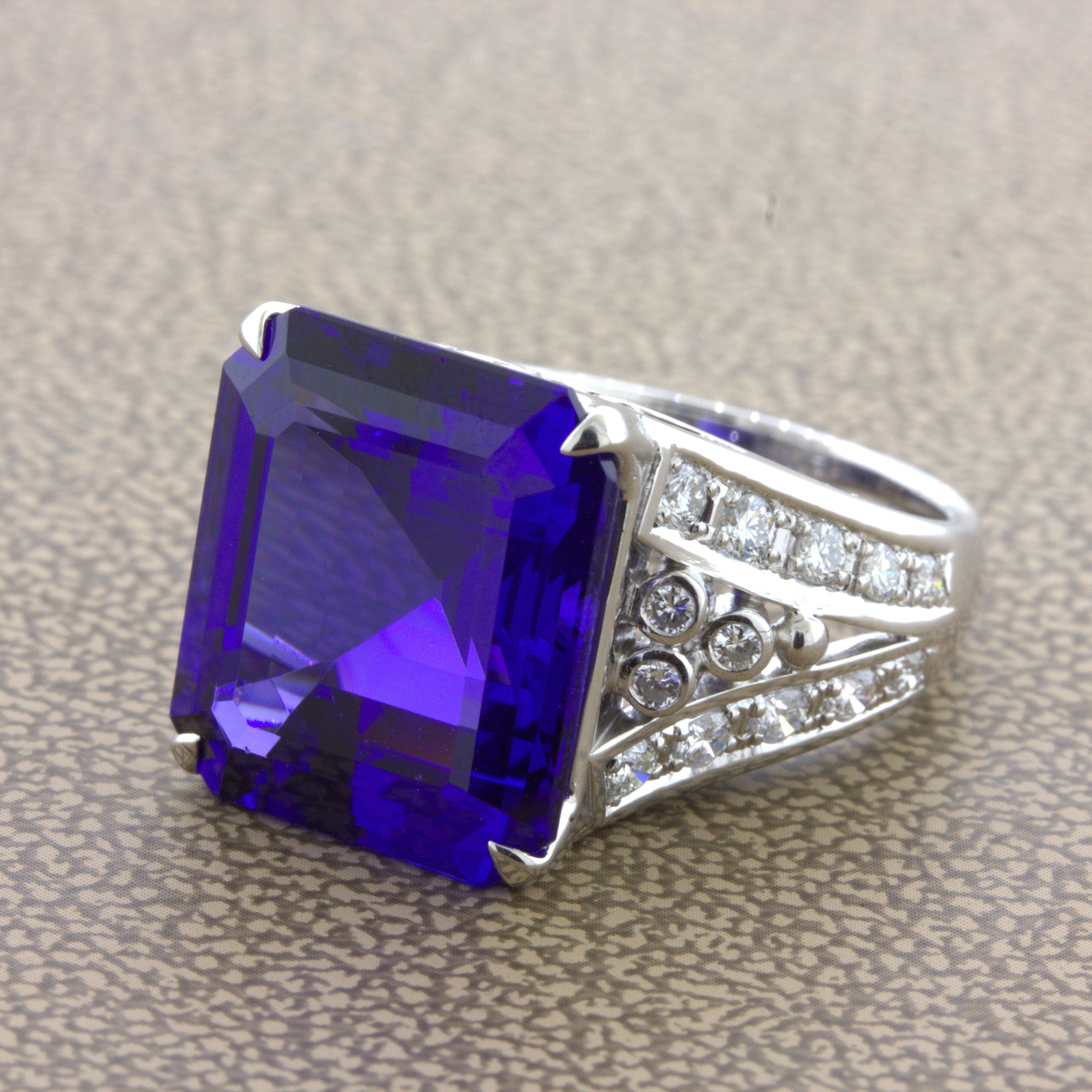 13.66 Carat Tanzanite Diamond Platinum Cocktail Ring