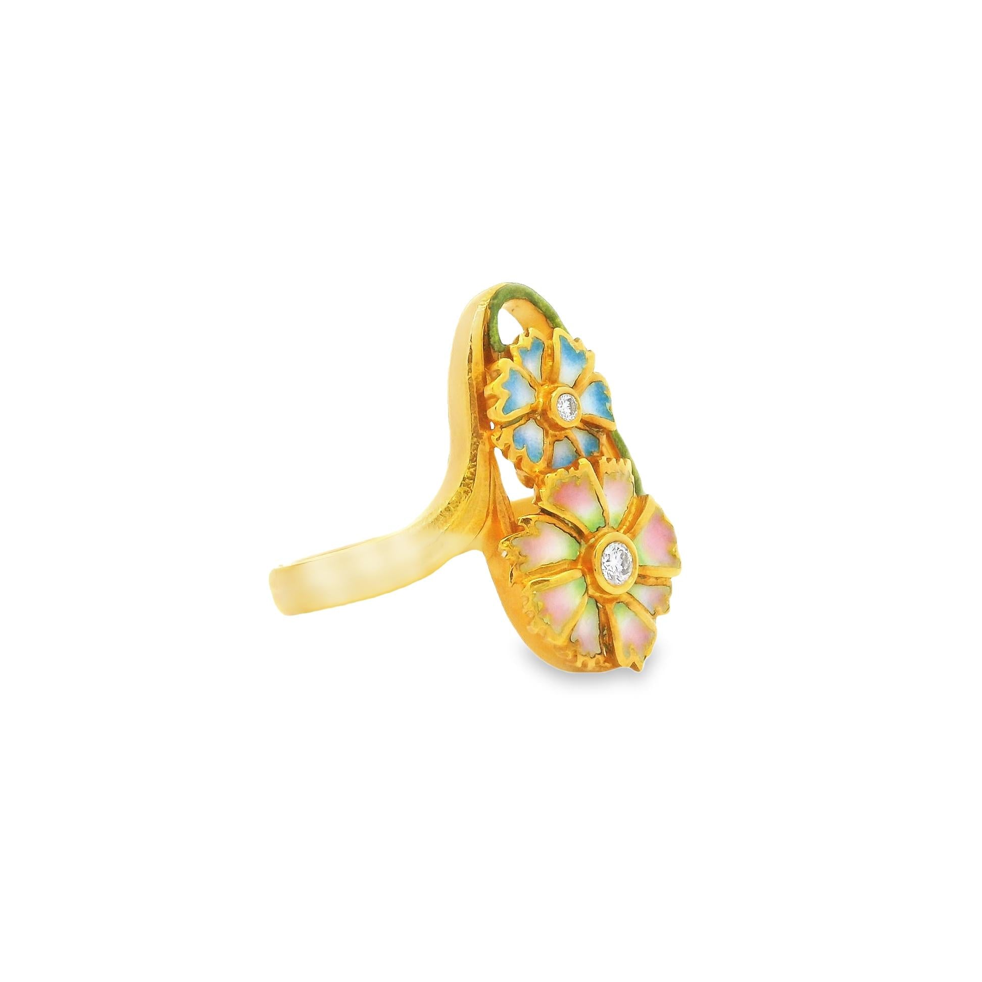 Masriera Diamond Pliqué-a-Jour Enamel 18k Yellow Gold