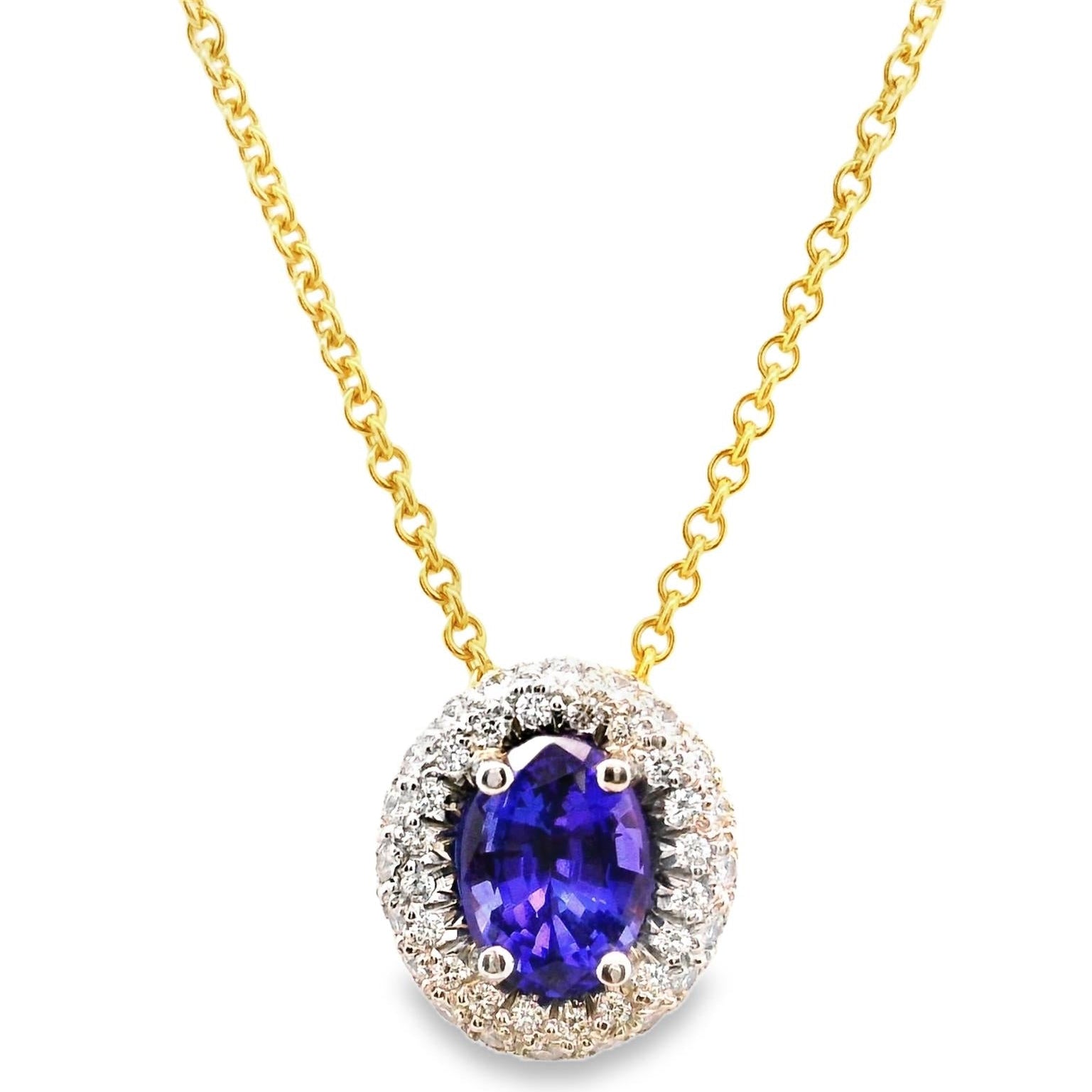 Tanzanite Diamond Pave Halo Platinum 18k Gold Pendant