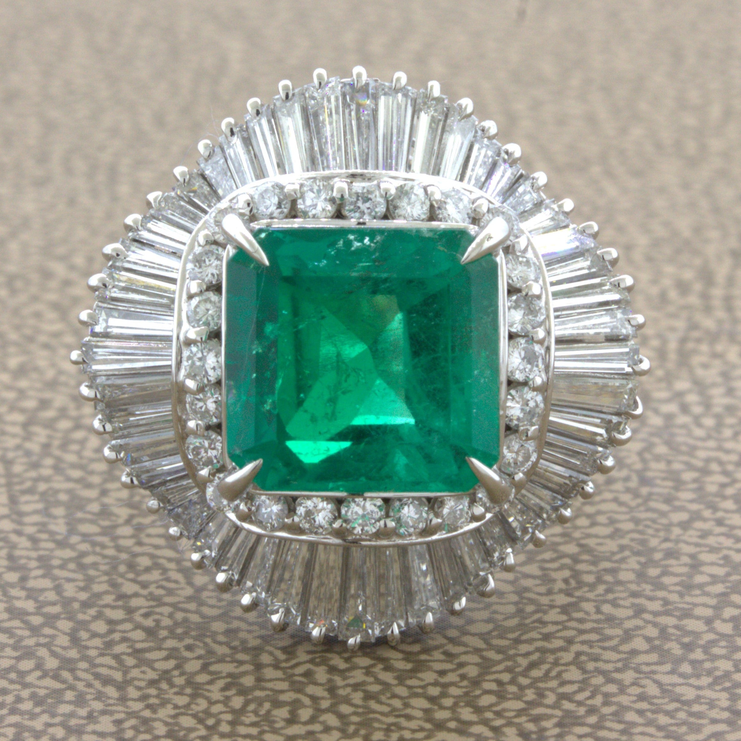 4.42 Carat Emerald Diamond Platinum Ballerina Ring
