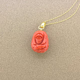 Carved Red Coral Diamond 18K Yellow Gold Floral-Motif Pendant