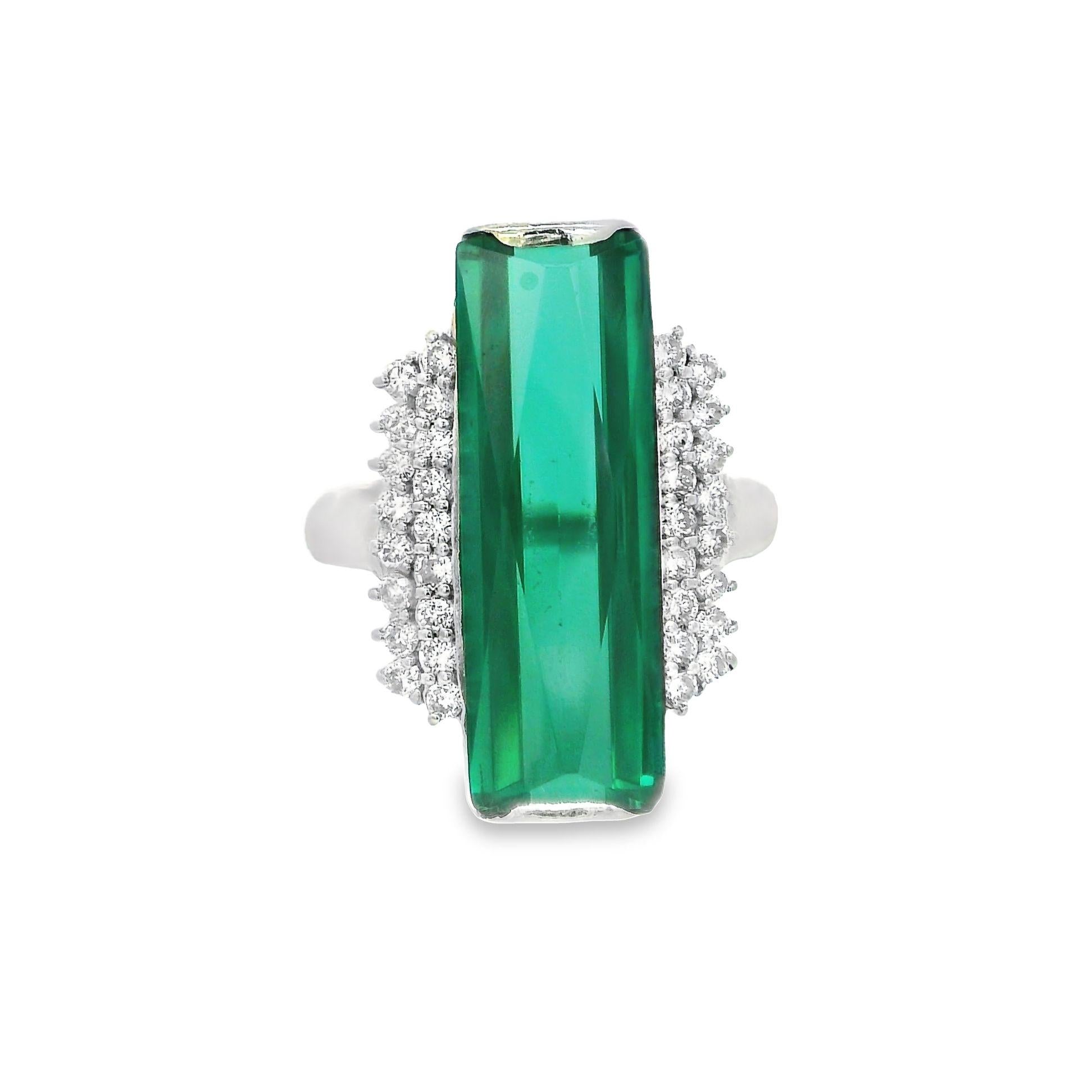 9.40 Carat Blue-Green Tourmaline Diamond Platinum Ring