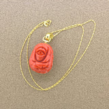 Carved Red Coral Diamond 18K Yellow Gold Floral-Motif Pendant