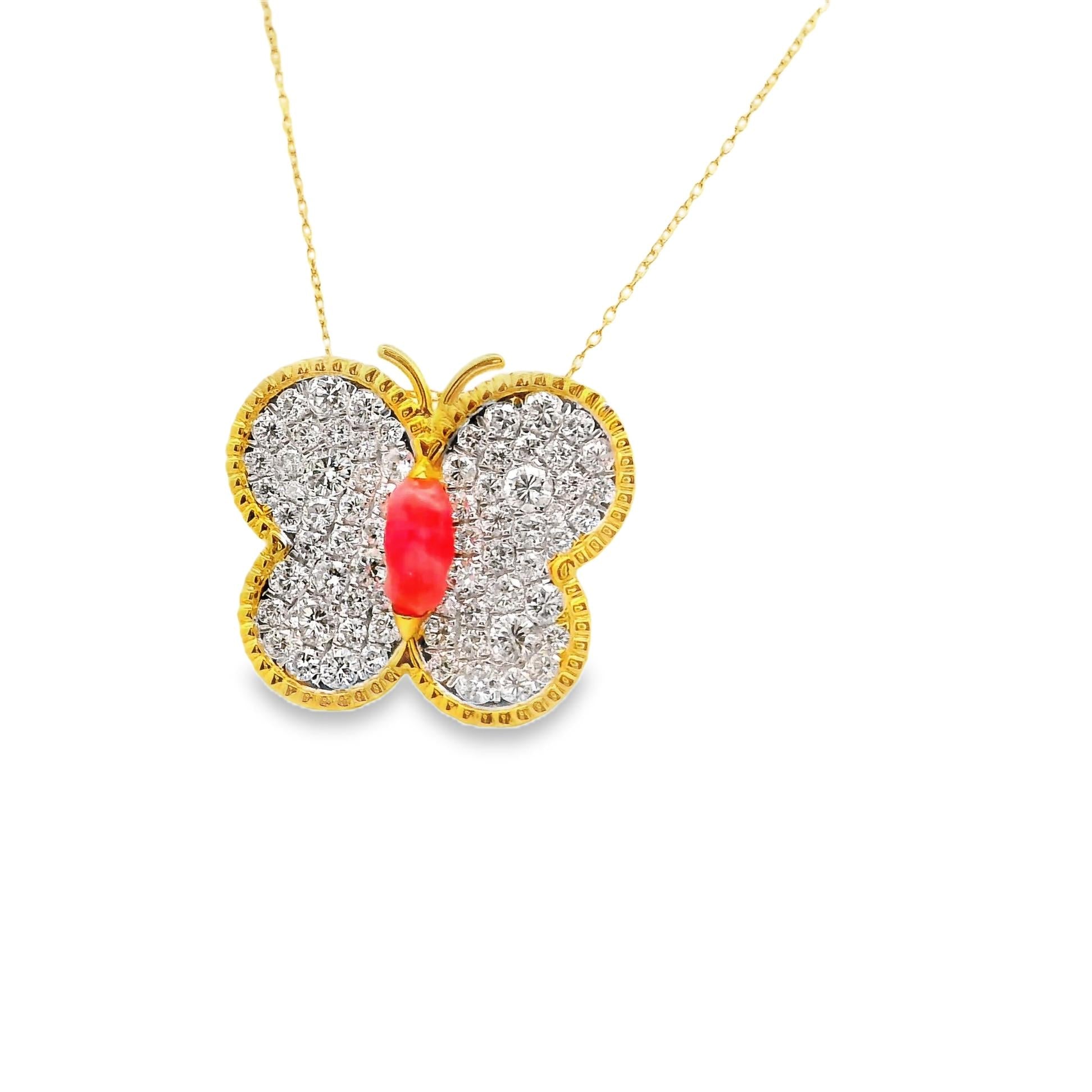 Conch Pearl Diamond 18k Yellow Gold Butterfly Pendant Necklace