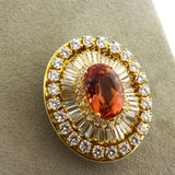 Superb Imperial Topaz Diamond 18K Yellow Gold Brooch, AGL Certified