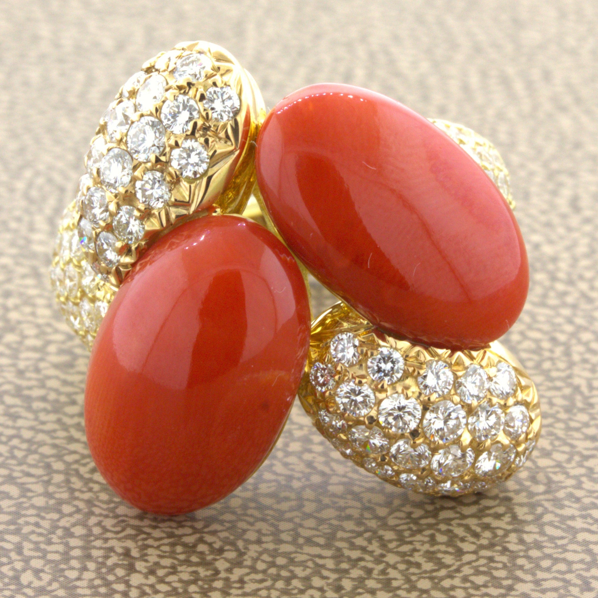 Coral Diamond 18K Yellow Gold Cocktail Ring