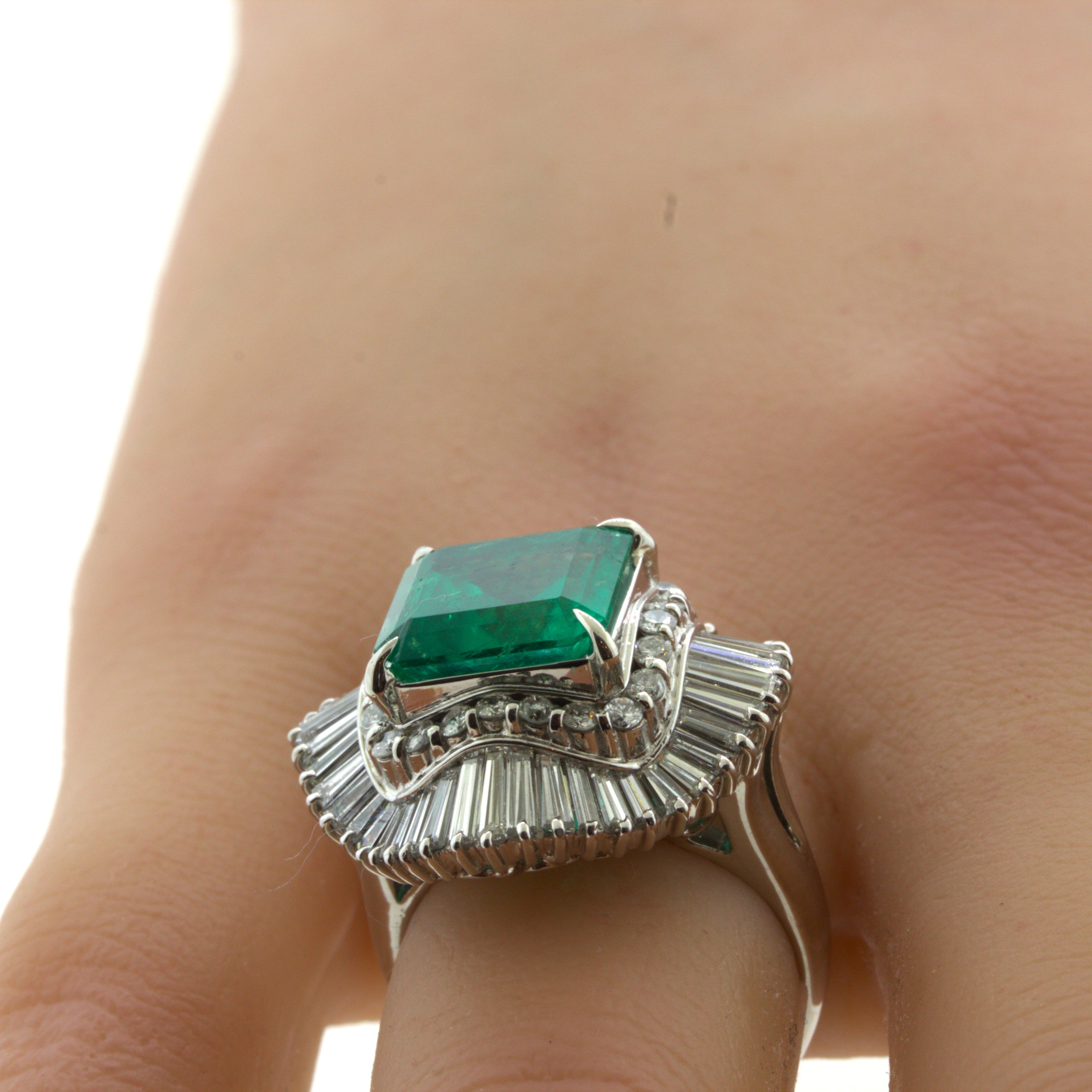 4.42 Carat Emerald Diamond Platinum Ballerina Ring