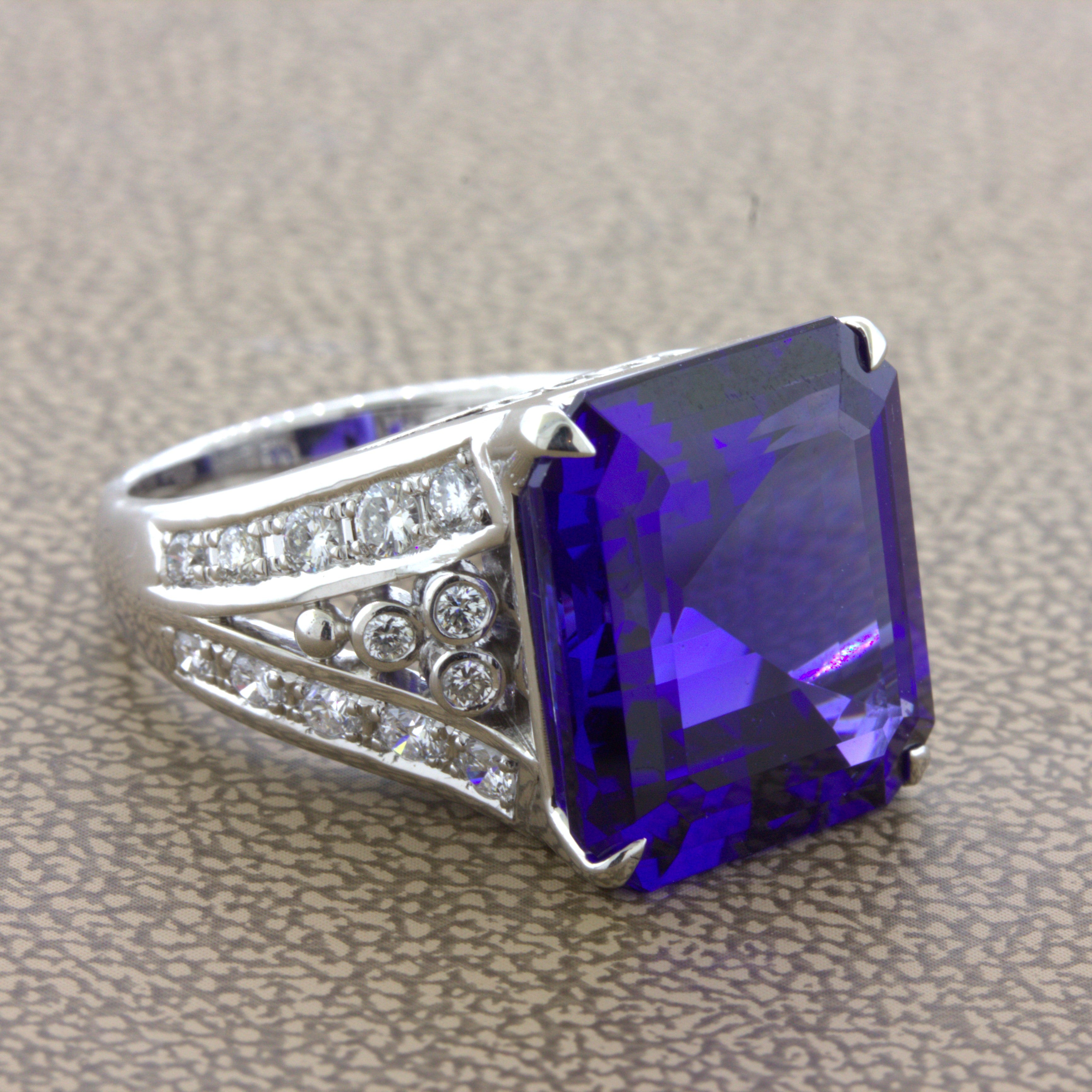 13.66 Carat Tanzanite Diamond Platinum Cocktail Ring