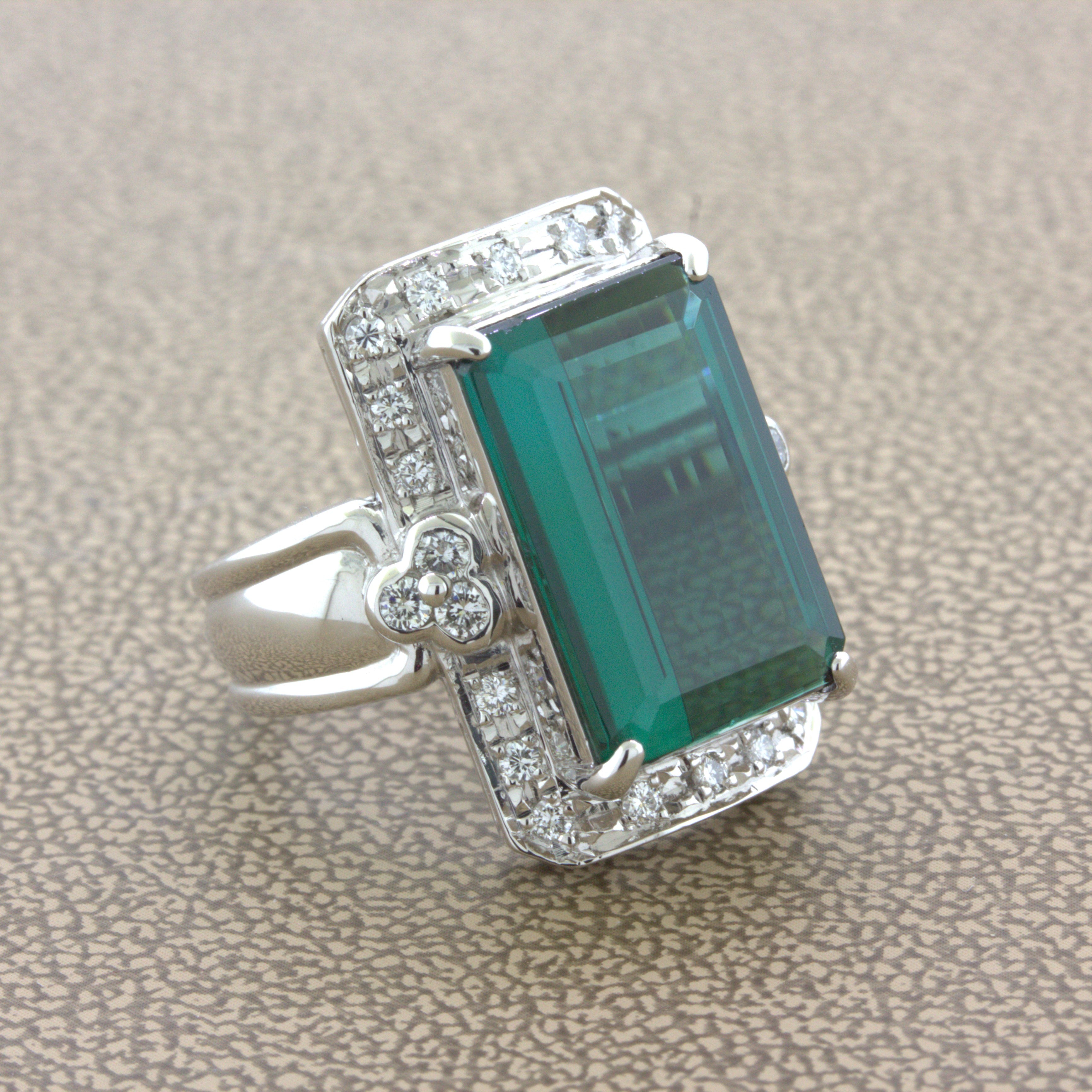 10.92 Carat Indicolite Tourmaline Diamond Platinum Cocktail Ring