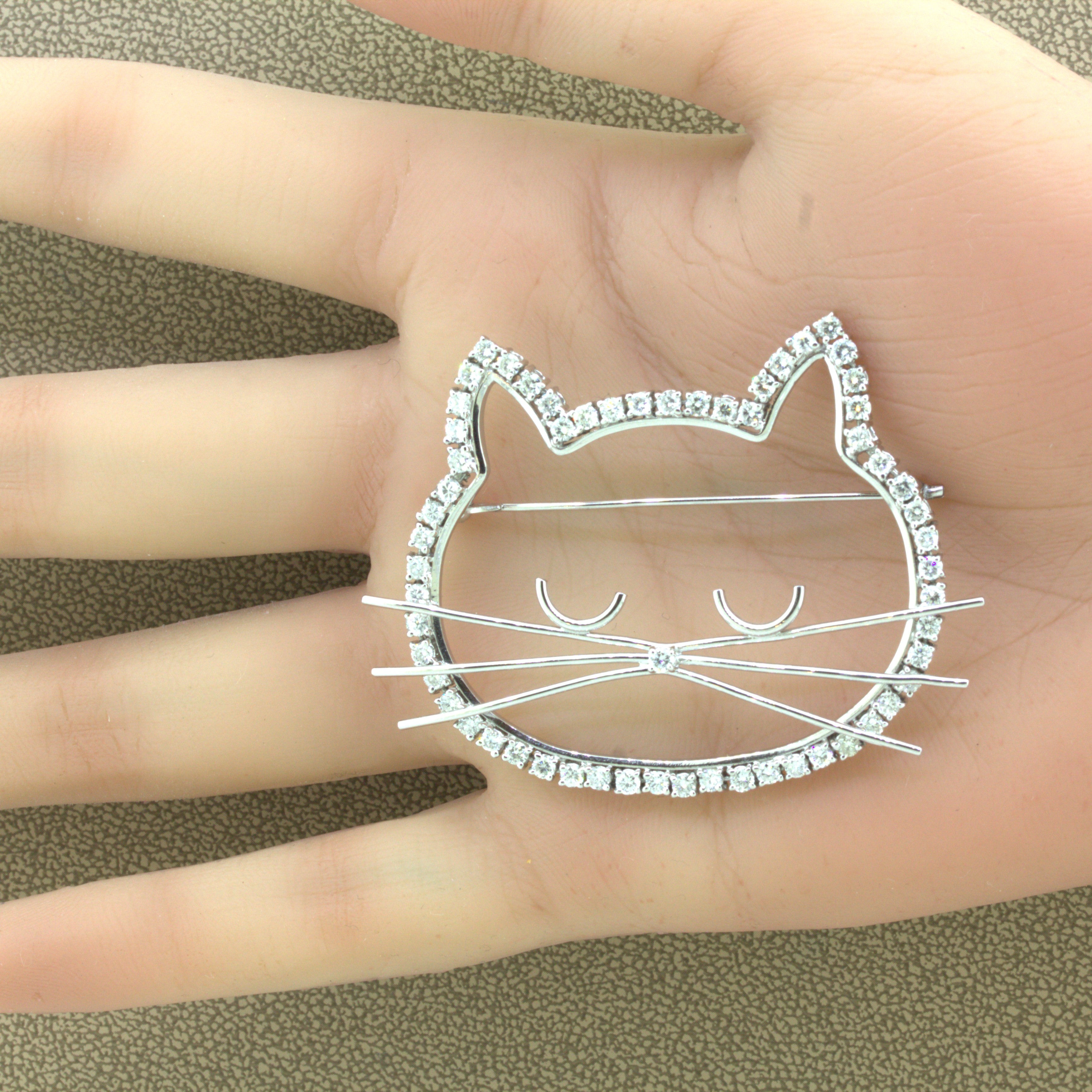 Diamond Platinum Kitty Cat Brooch