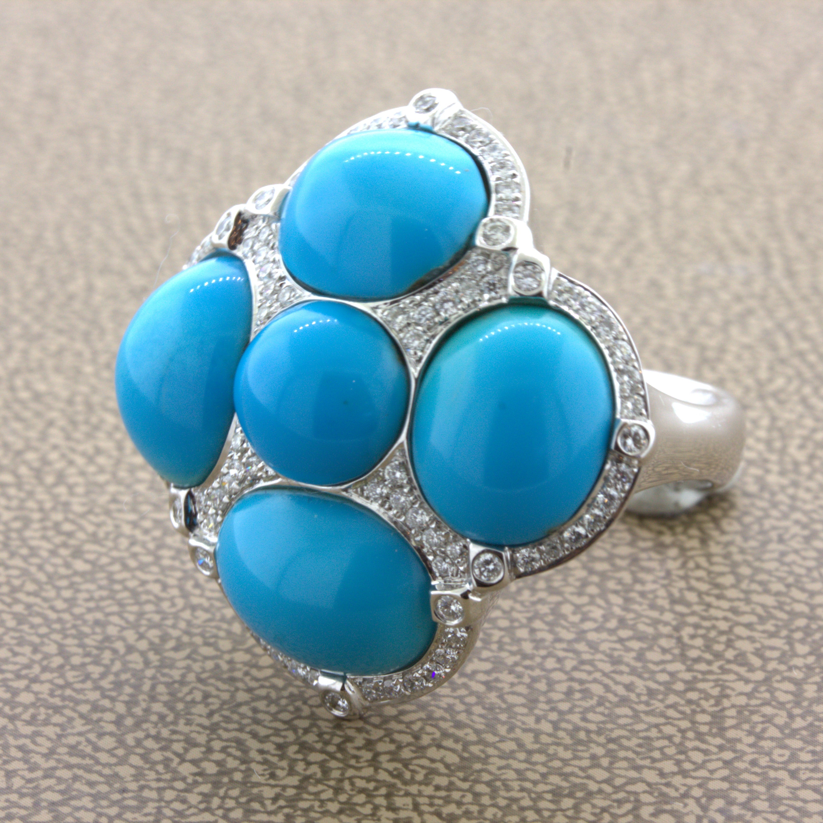 Turquoise Diamond 18K White Gold Cocktail Ring